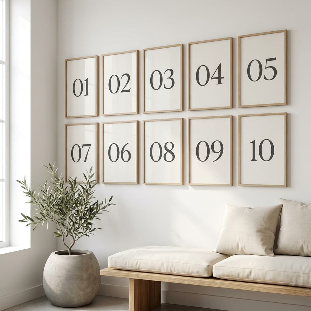 Organized gallery wall with numbered frames