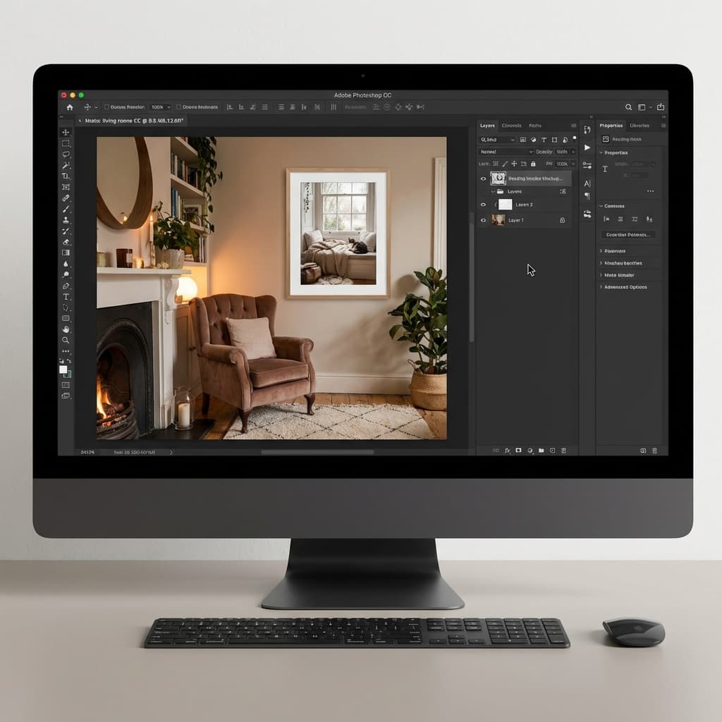 Photoshop interface with frame mockup