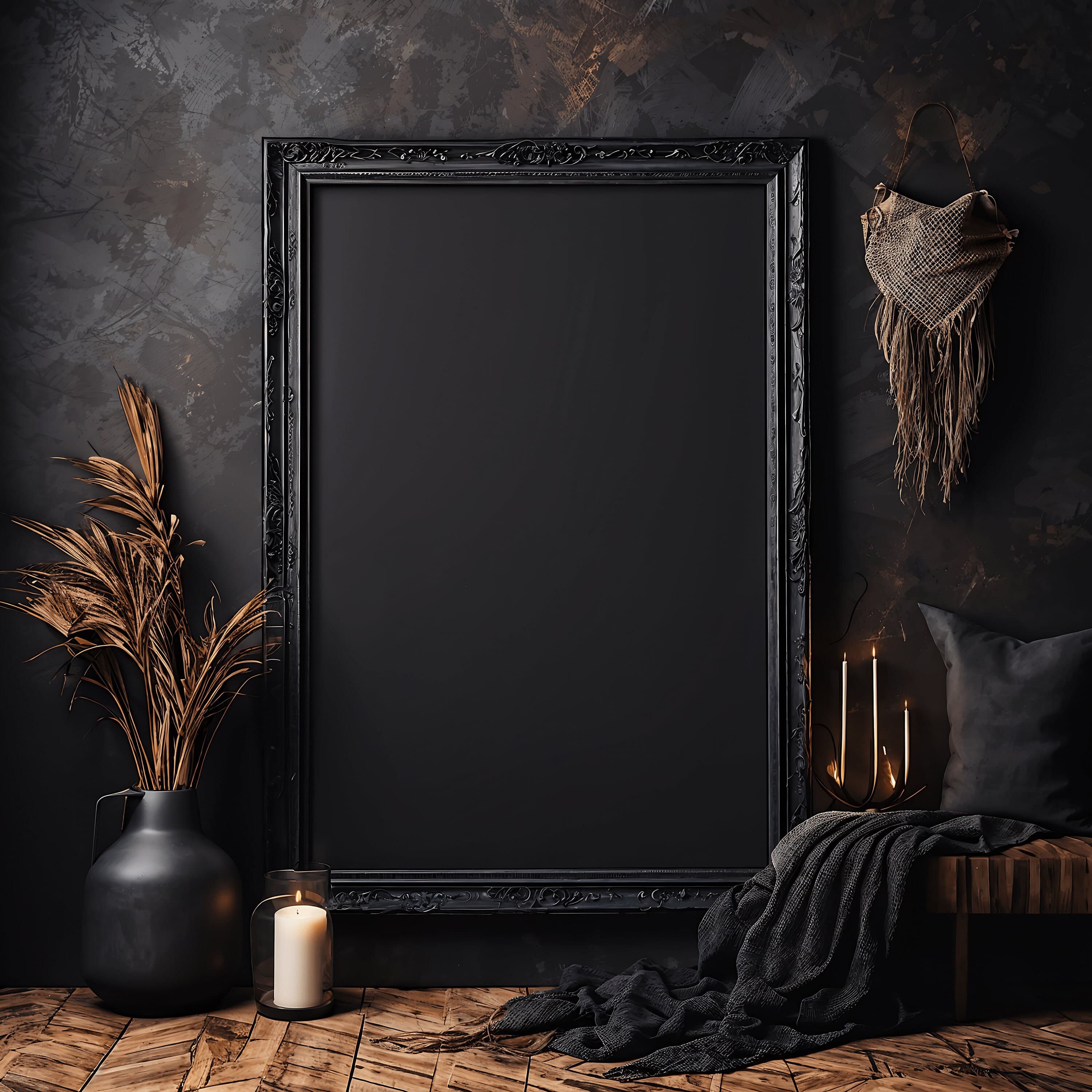 Dark Bohemian Wall Art Frame Mockup | Digital Art Print | Wall Art | Frame Mockup | Black Frame Mockup | Digital Download | Art Print | Art