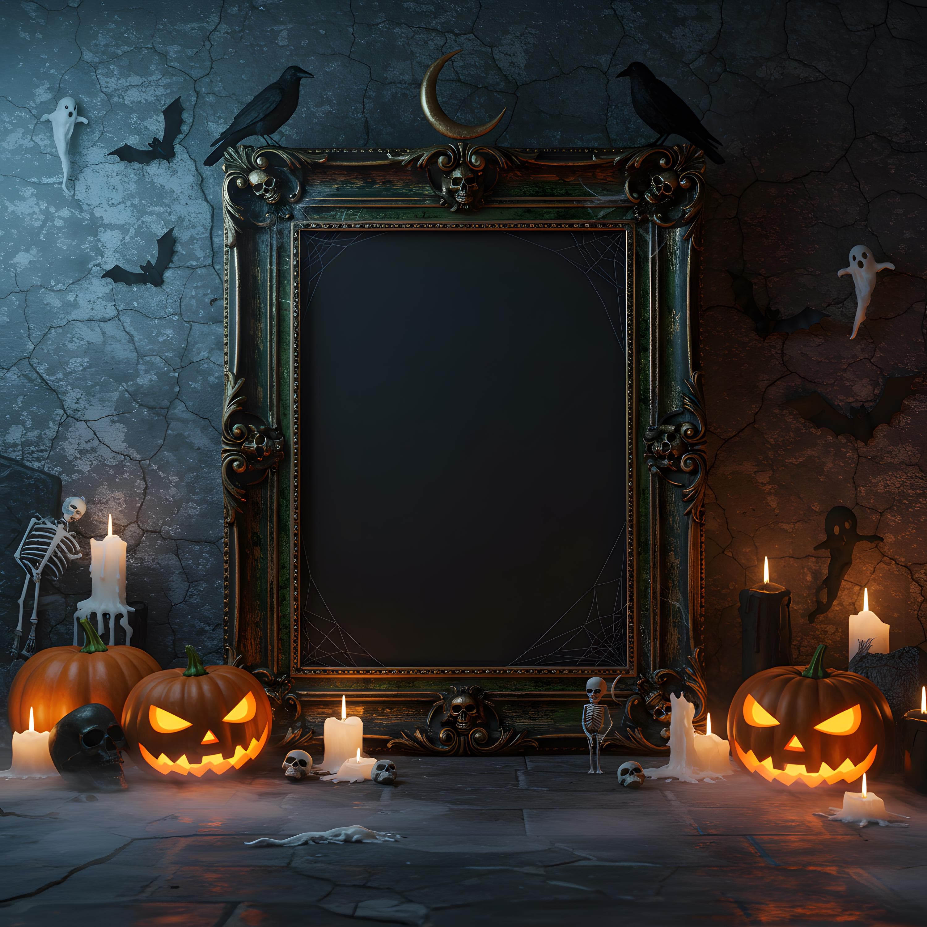 Halloween Ornate Gothic Baroque Frame Mockup | Dark Vintage Wall Art | Black Luxury Poster Mockup | Haunted Picture Frame | Digital Download