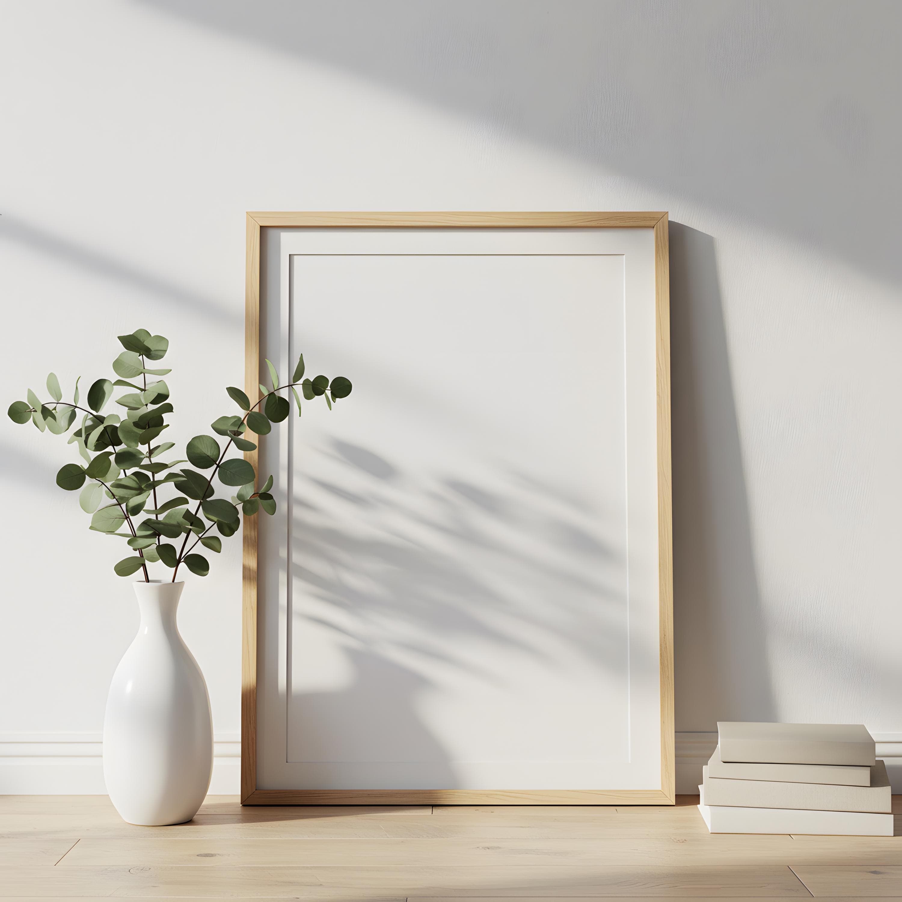 Minimalist Interior Wood Frame Mockup | Photo & Poster Frame PSD | Wooden Wall Art Display | Print Poster Mockup