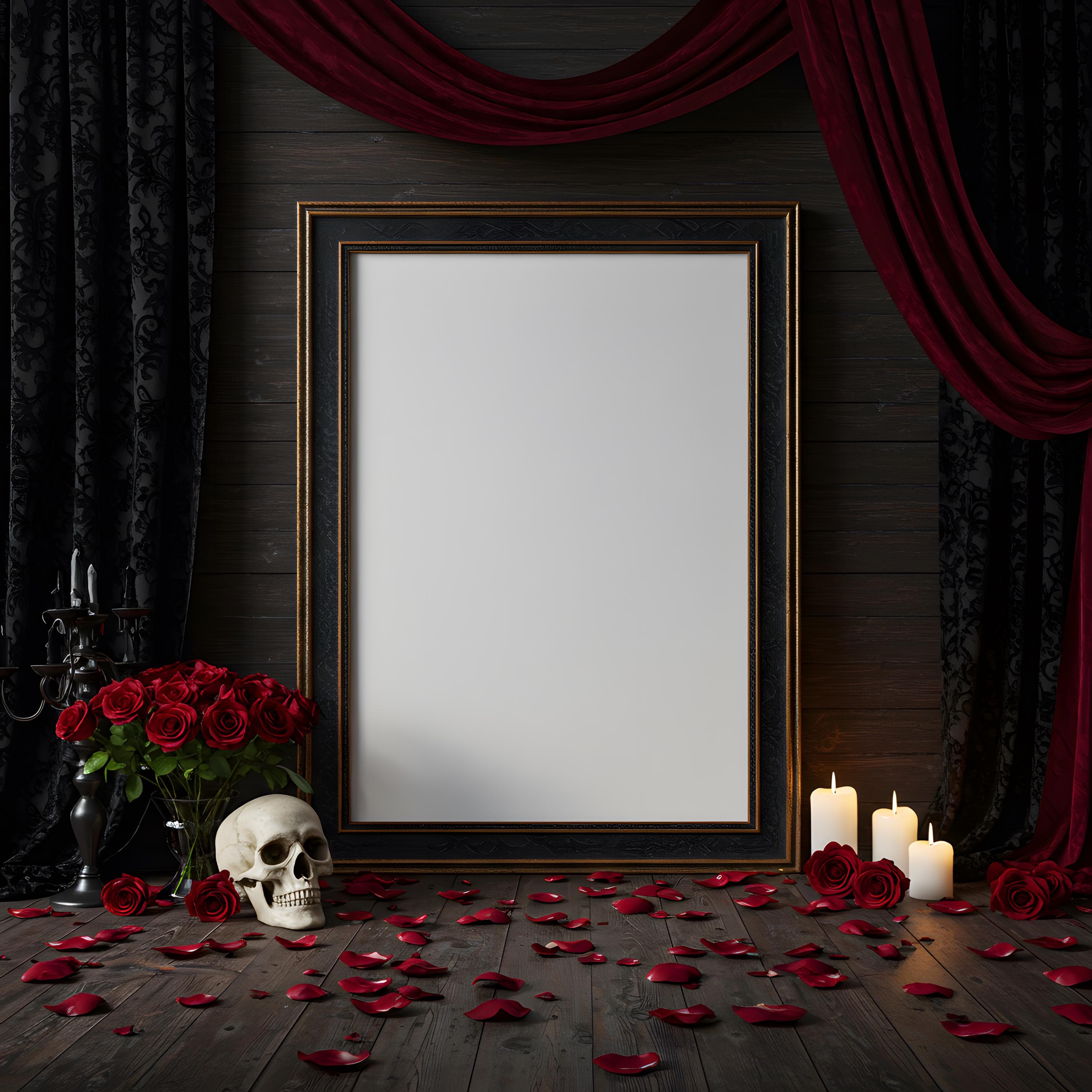 Valentine’s Day Gothic Victorian Frame Mockup | Ornate Black Baroque Wall Art Display | Dark Romantic Digital PSD | Black Frame Mockup |