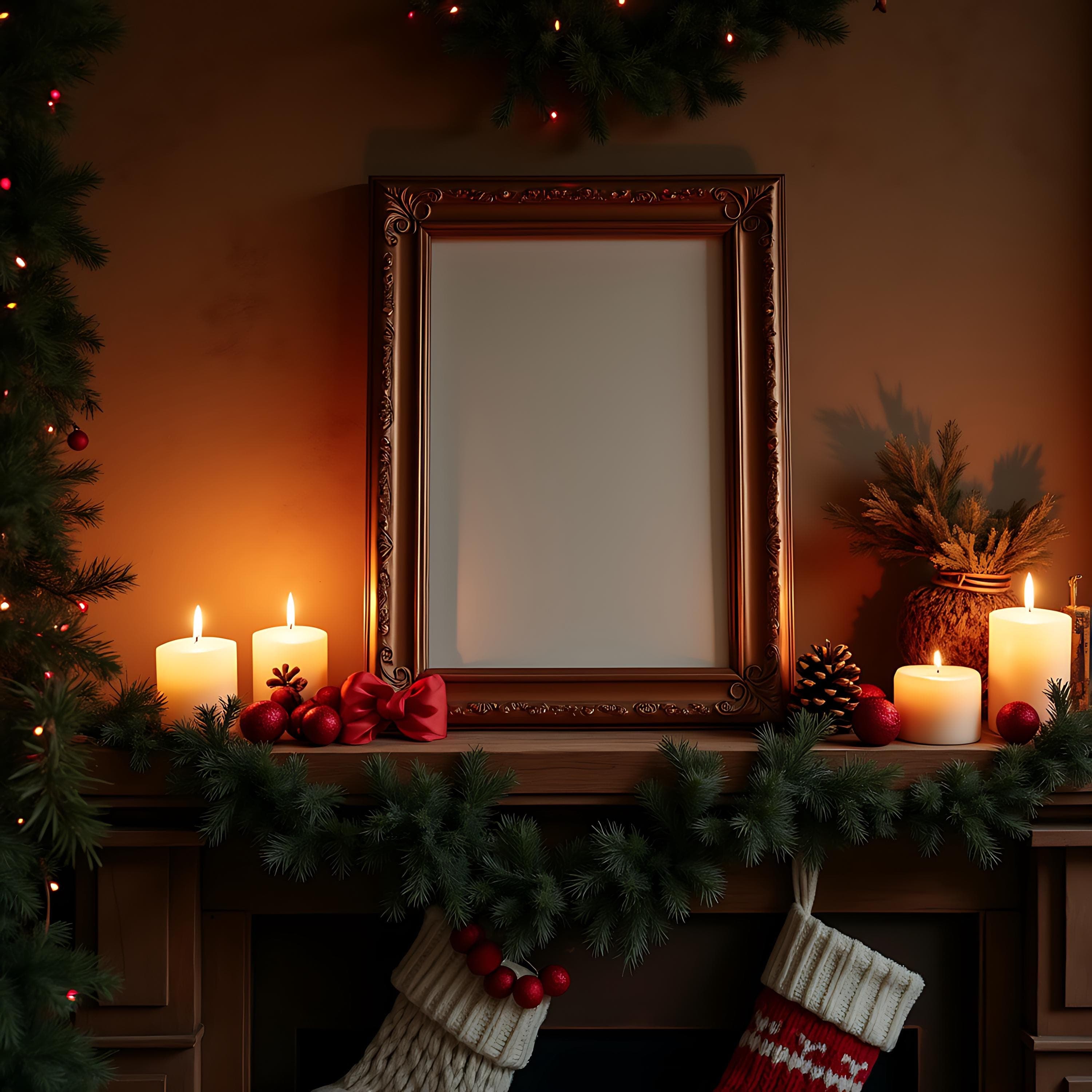 Holiday Copper Frame Mockup | Christmas Frame PSD | Digital Frame Mockup | Poster Mockup | Art Print Mockup | Christmas Mockup | Poster Art