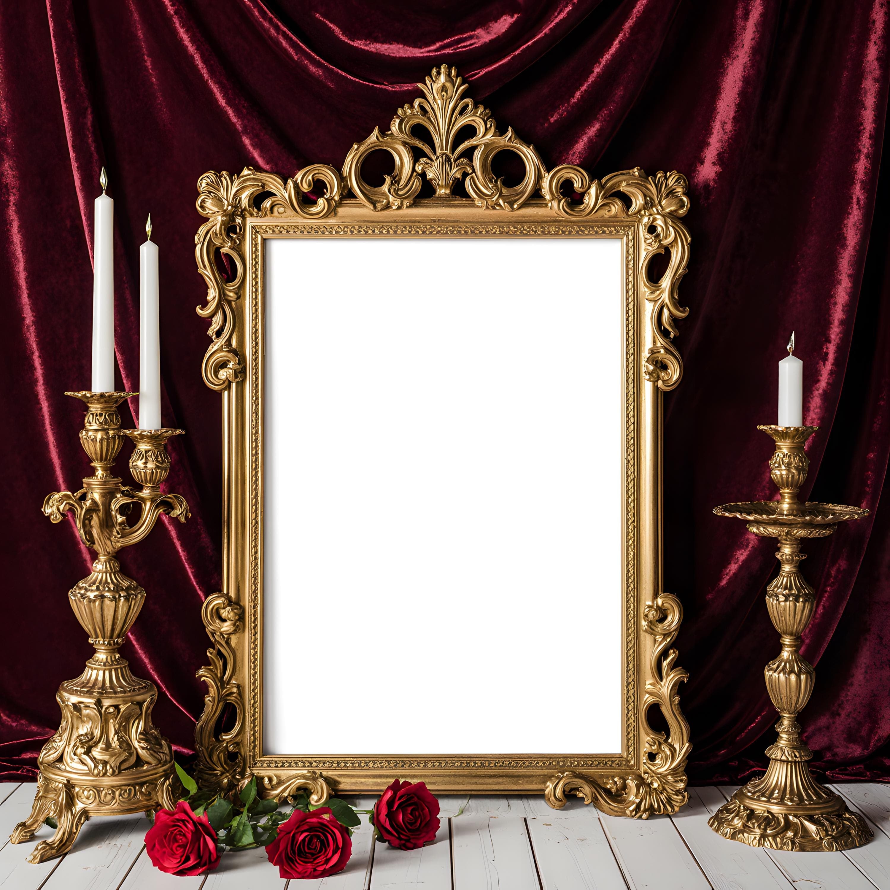 Gold Ornate Baroque Frame Mockup | Vintage Frame PSD | Luxury Art Display | Classic Wall Art Template | Printable Frame Mockup | PSD Mockup