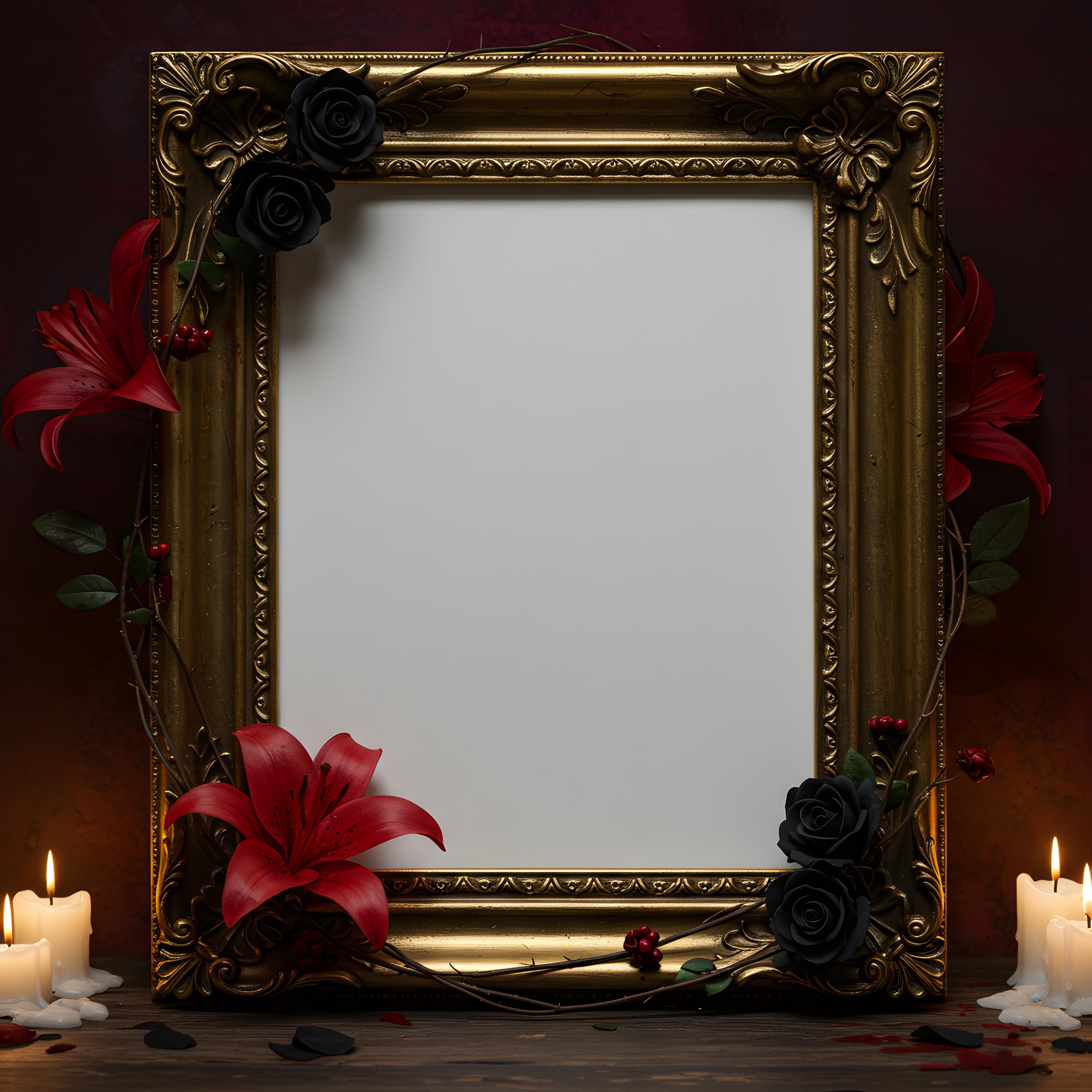 Baroque Gothic Ornate Frame Mockup | Black Vintage Wall Art Display | Antique Picture Frame Digital Download Dark Victorian Interior Mockup