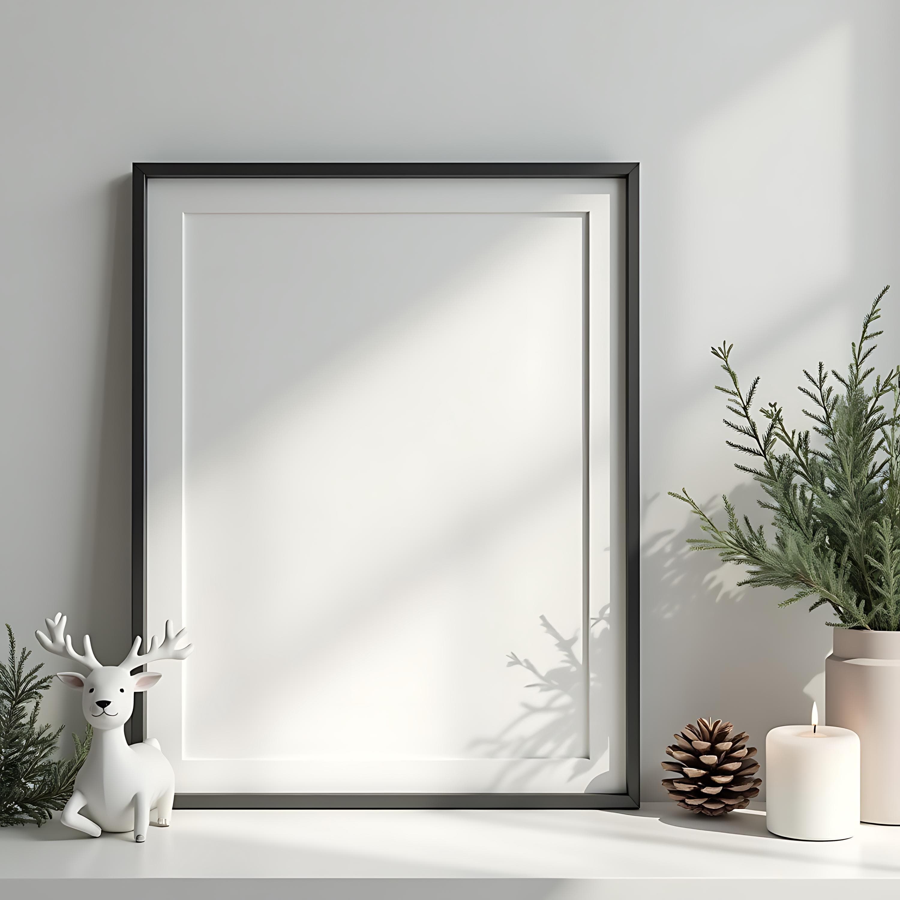 Christmas Thin Black Frame Mockup | Artwork Mockup | Printable Mockup | Frame Mockup | Minimal Mockup | Photoshop Mockup | PSD Frame Mockup