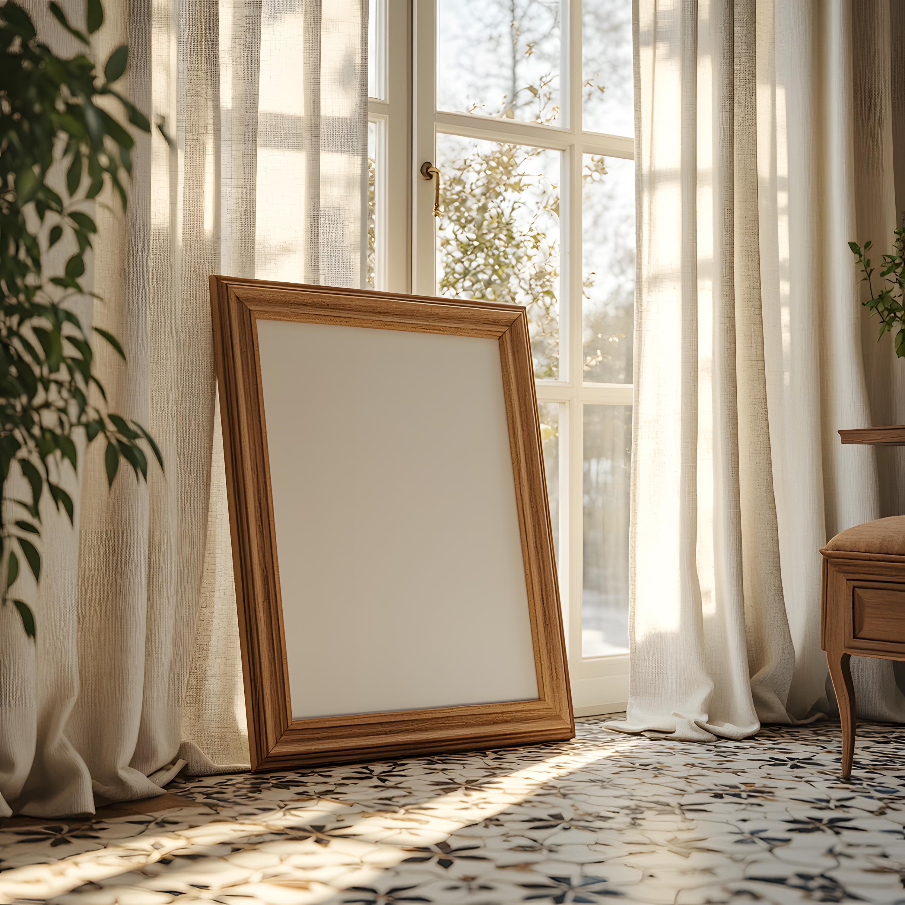 Wooden Poster Frame Mockup | Natural Wood Frame PSD | Minimalist Wall Art Mockup | Vertical Poster Frame | Digital Frame Download