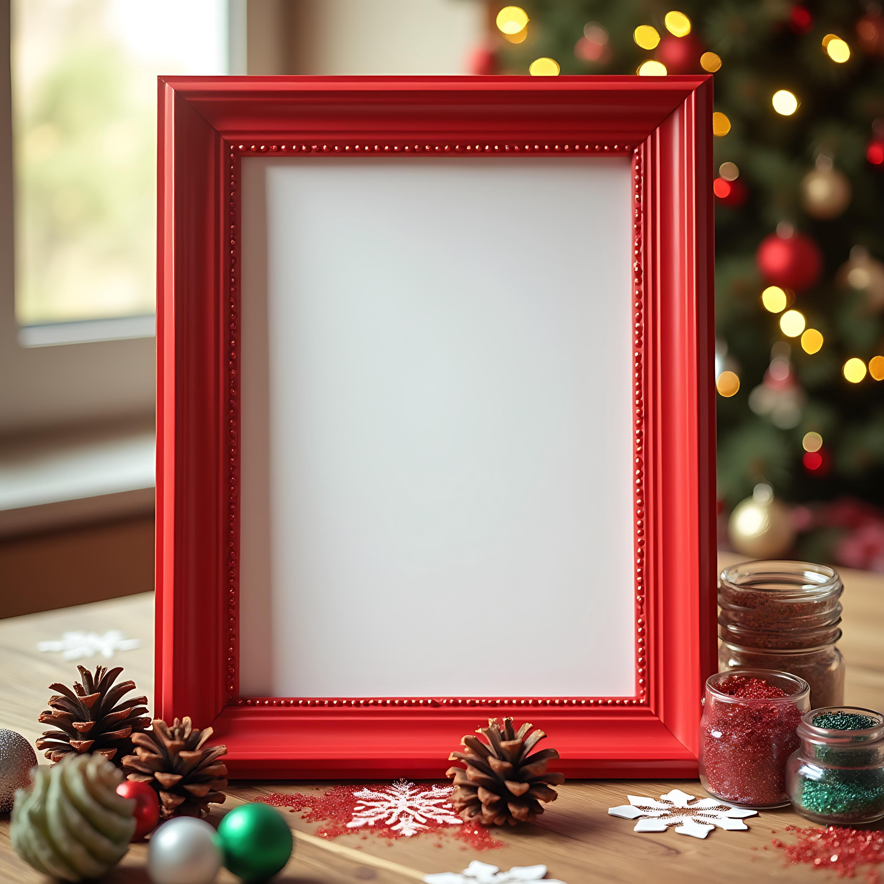 Festive and Playful Red Christmas Frame Mockup | PSD Frame Mockup | Fancy Frame Mockup | Holiday Frame Mockup | Xmas Frame Mockup | Mockups