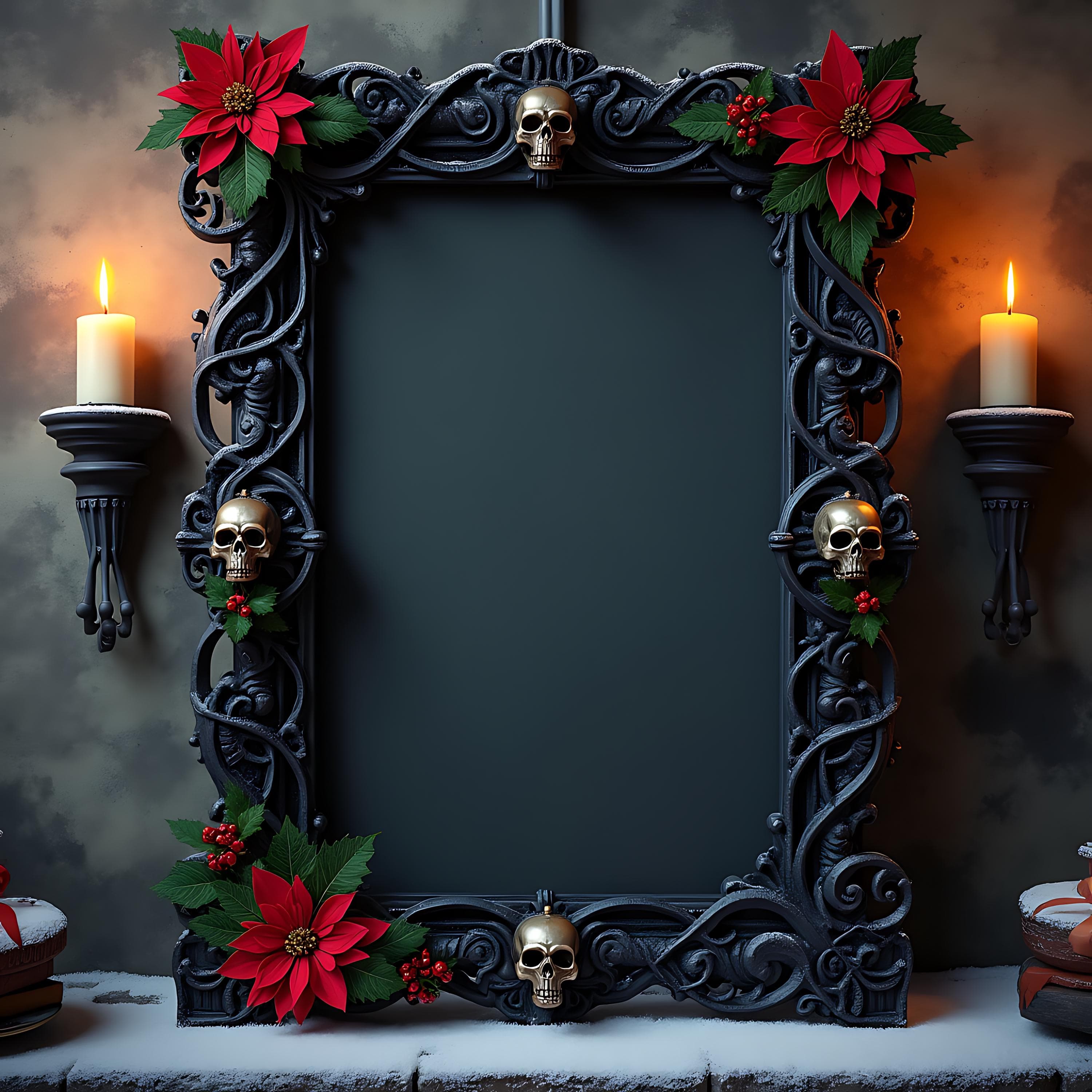 Christmas-themed Gothic Frame Mockup | Festive Mockup | Goth Frame Mockup | Baroque Frame Mockup | Poster Mockup | Photoshop Frame Mockup |