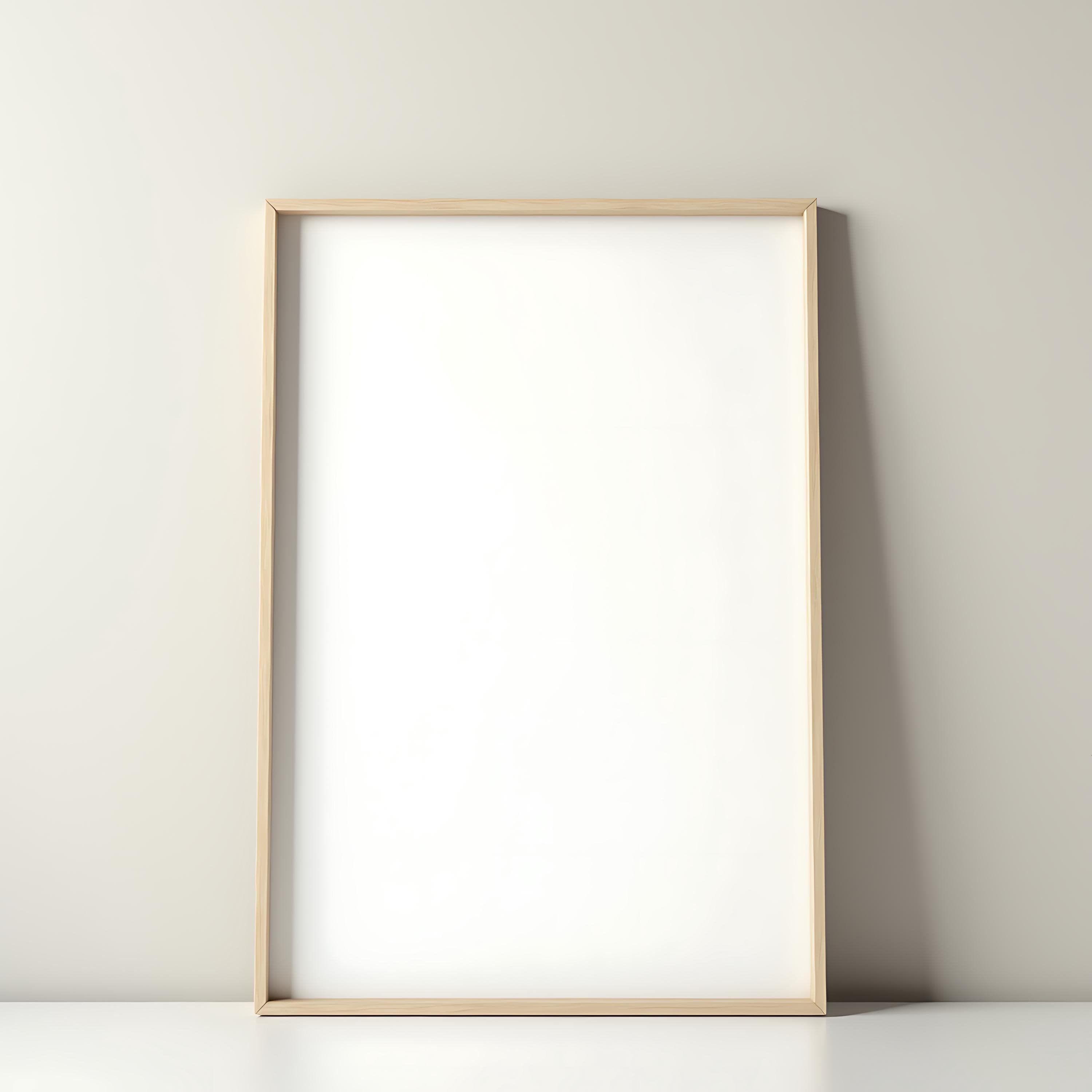 Photorealistic Minimalist Frame with a Thin, Light Wood | Wood Frame | Minimalist Frame Mockup | Thin Frame Mockup | Interior Frame Mockup
