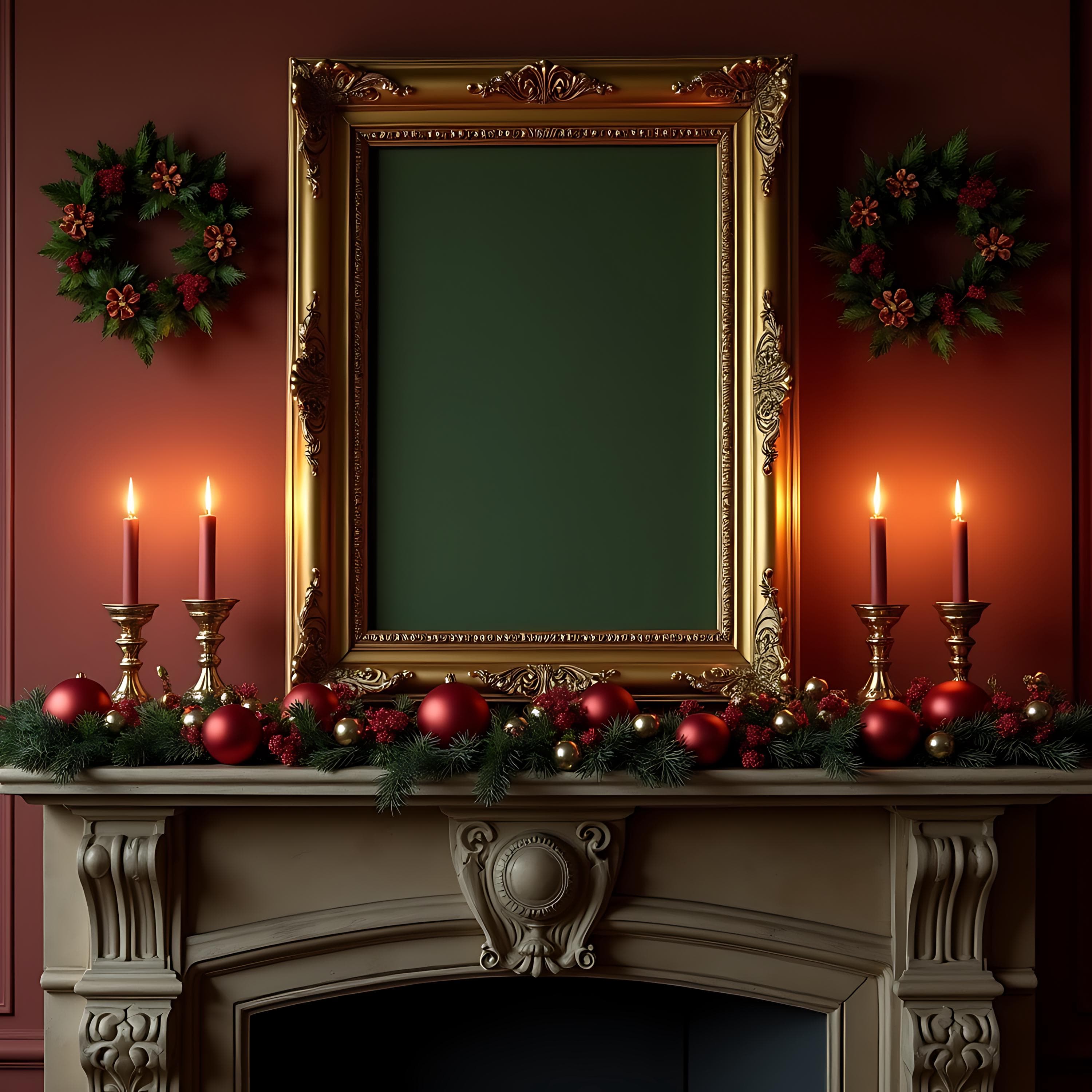 Traditional Christmas Frame Mockup | Winter Holiday Frame PSD | Print & Poster Mockup | Festive Art Display | Seasonal Frame Design