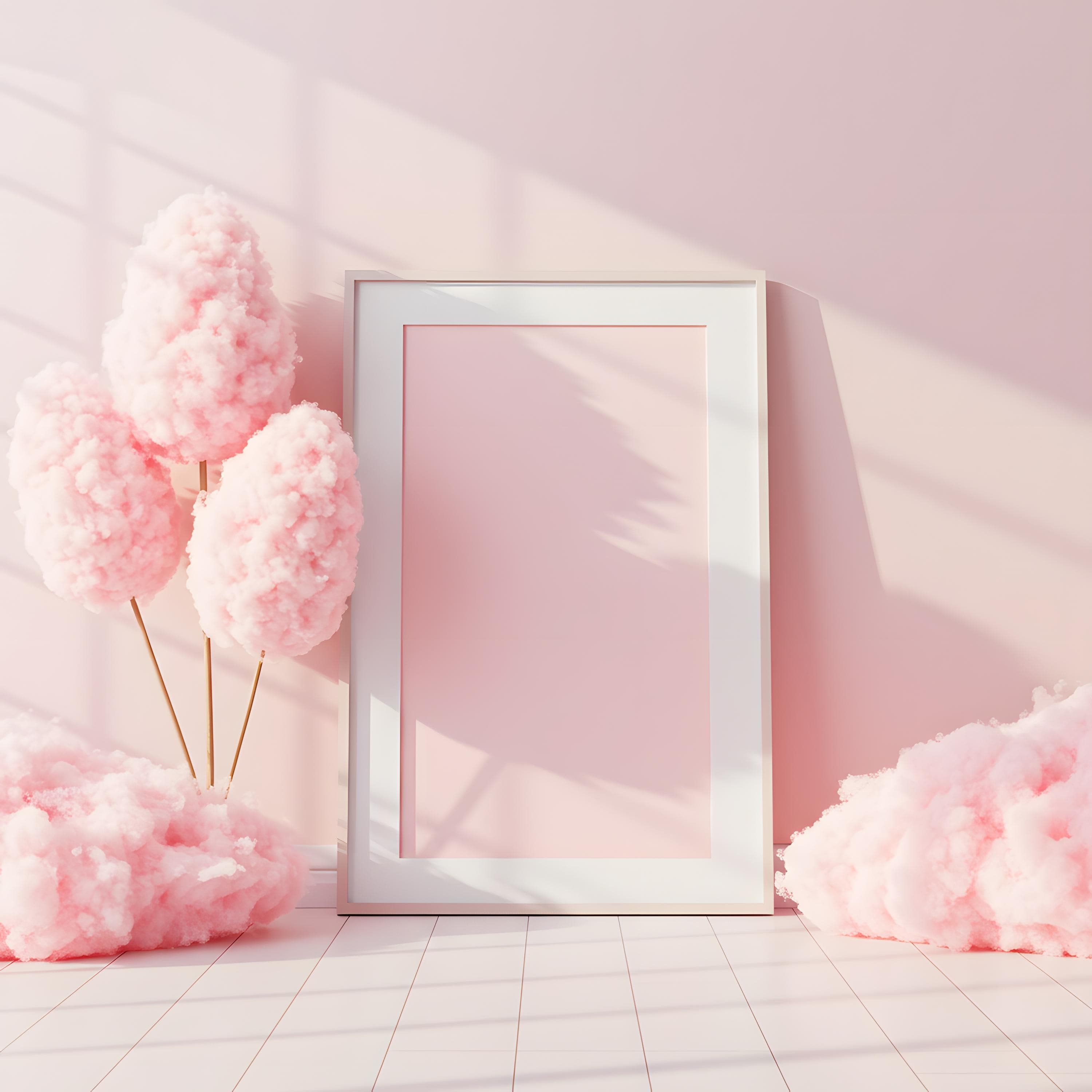 Cotton Candy Picture Frame Mockup, Pastel Pink Wall Art Mockup, Nursery Room Frame Display, Cute Girly Digital Decor, Pastel Frame Mockup