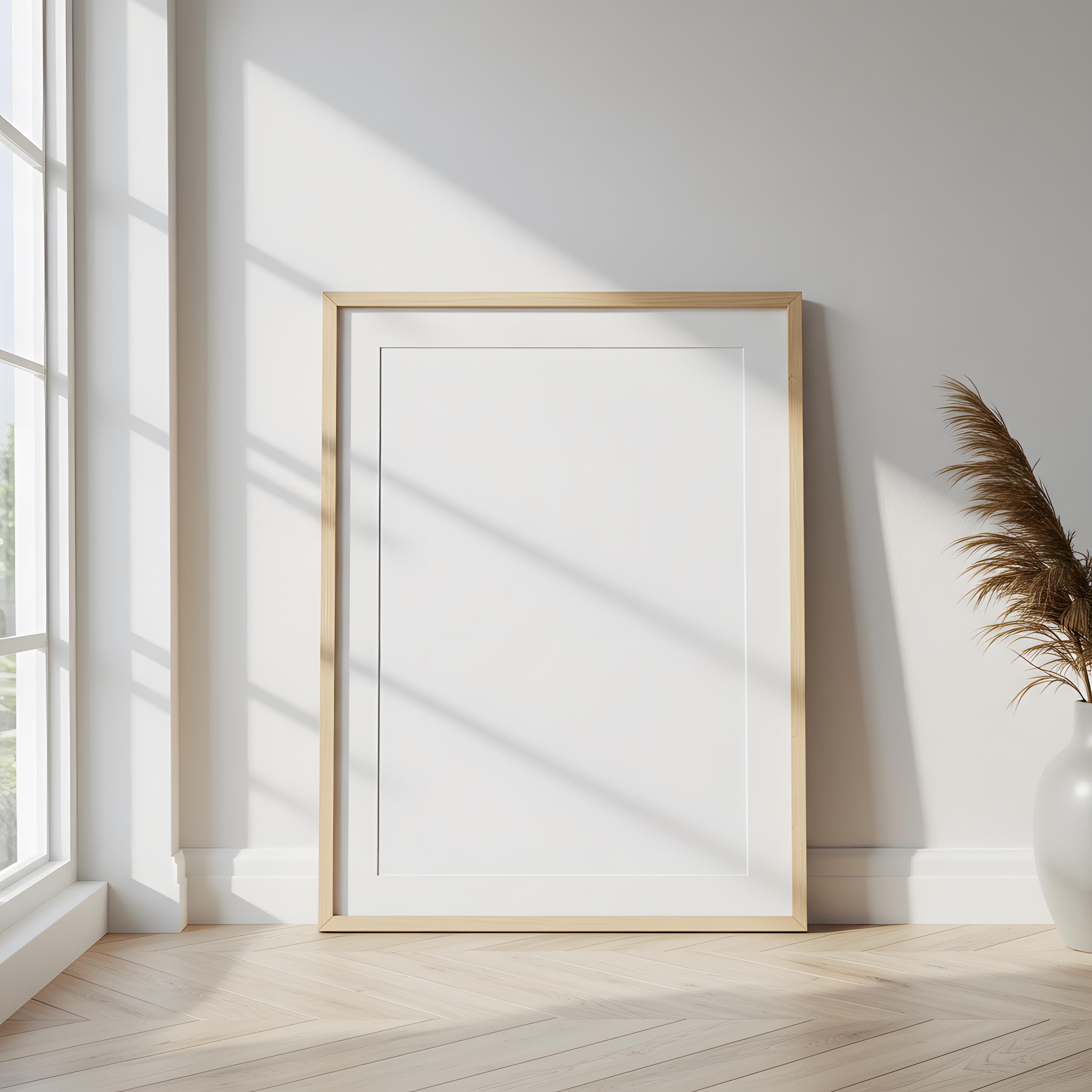 Slim Wooden Minimalist Frame Mockup | Modern Wood Poster Mockup | Clean Vertical Art Frame Mockup  | Frame Mockup PSD | Modern Poster Mockup