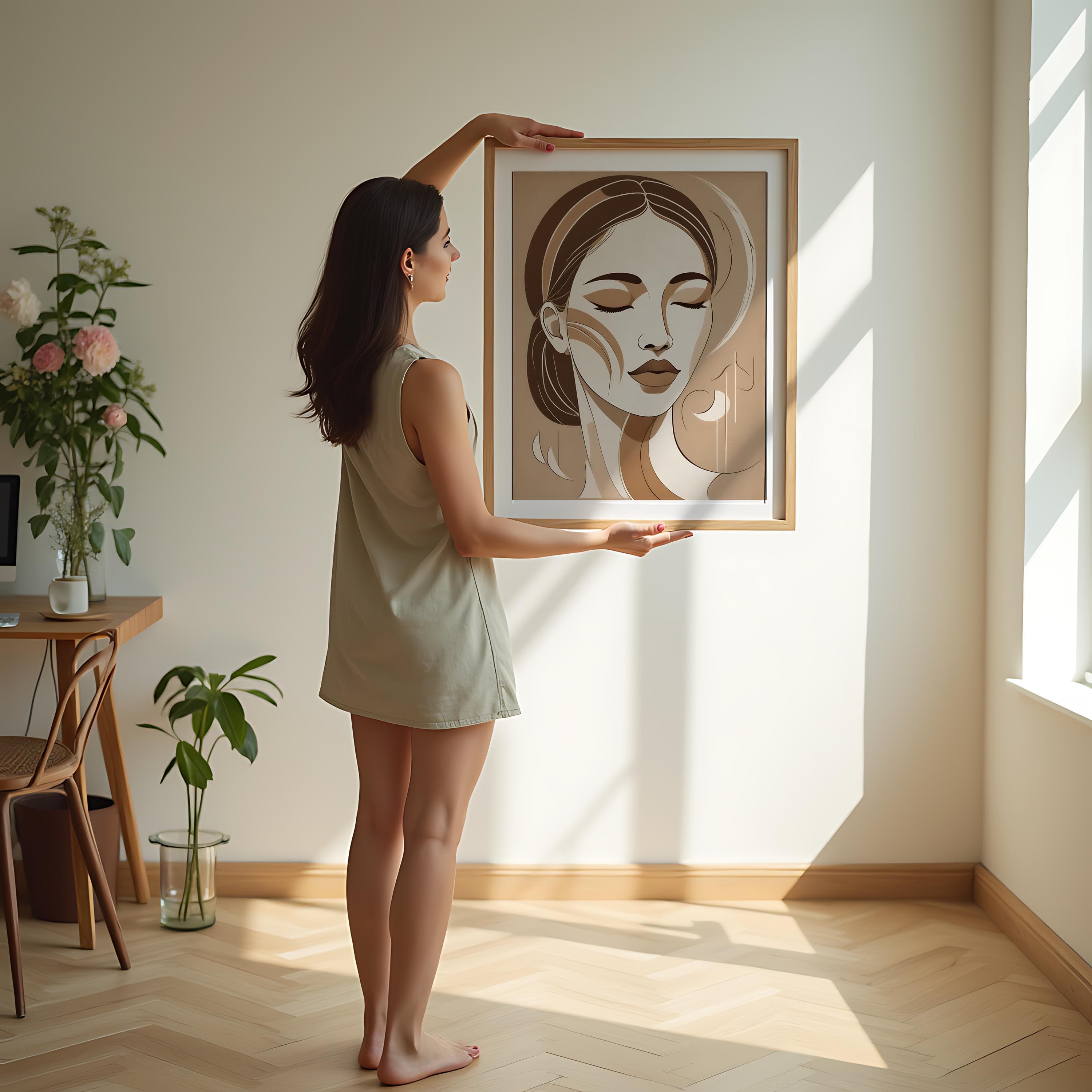 Woman Holding Frame Mockup | Wall Art Template | PSD Frame Mockup | Wall Art Mockup | Poster with Person | Artwork Frame | Frame with Person