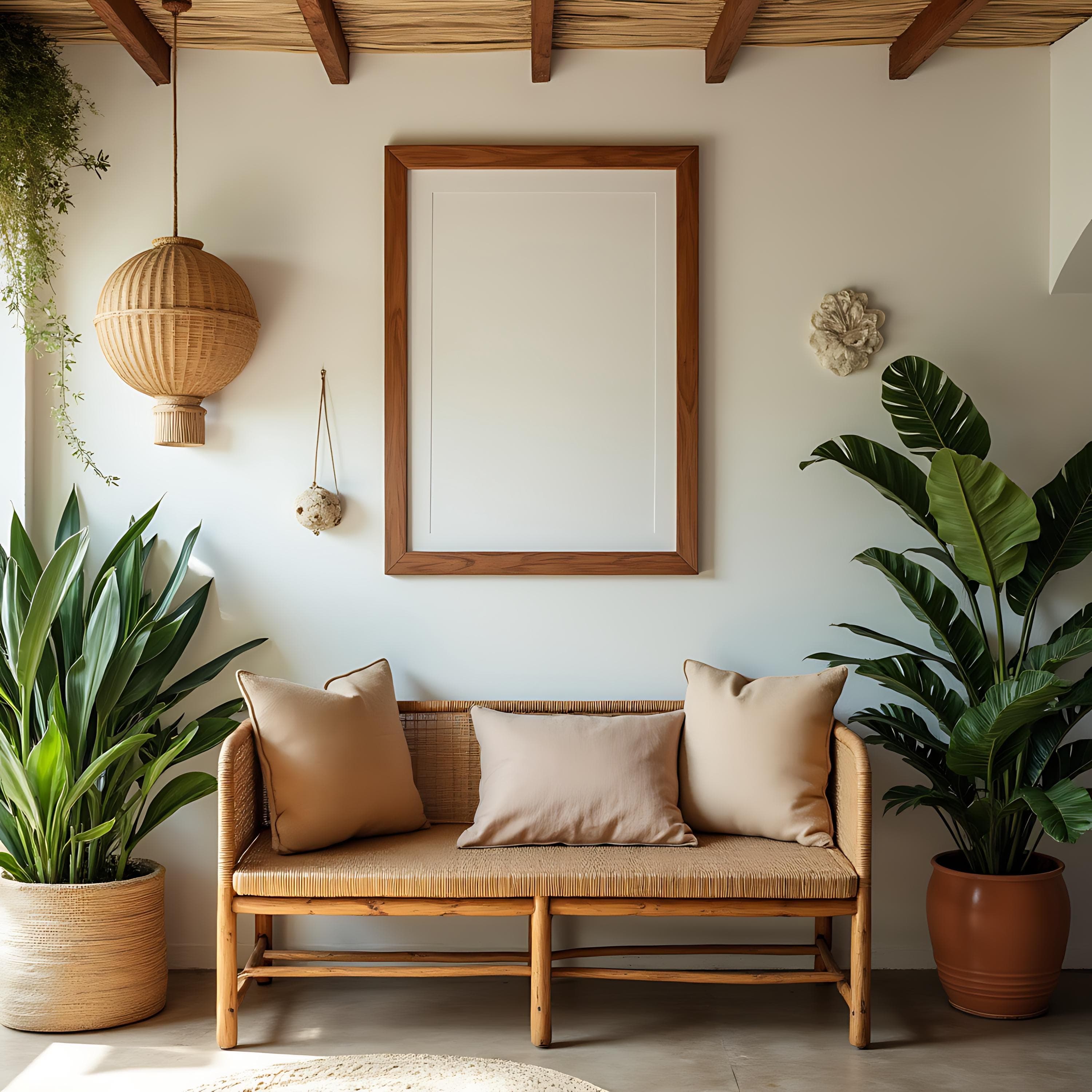 Boho Living Room Frame Mockup | Minimalist Frame | Poster Frame Mockup | Room Mockup | Living Room Mockup | Boho Mockup | Digital Frame |