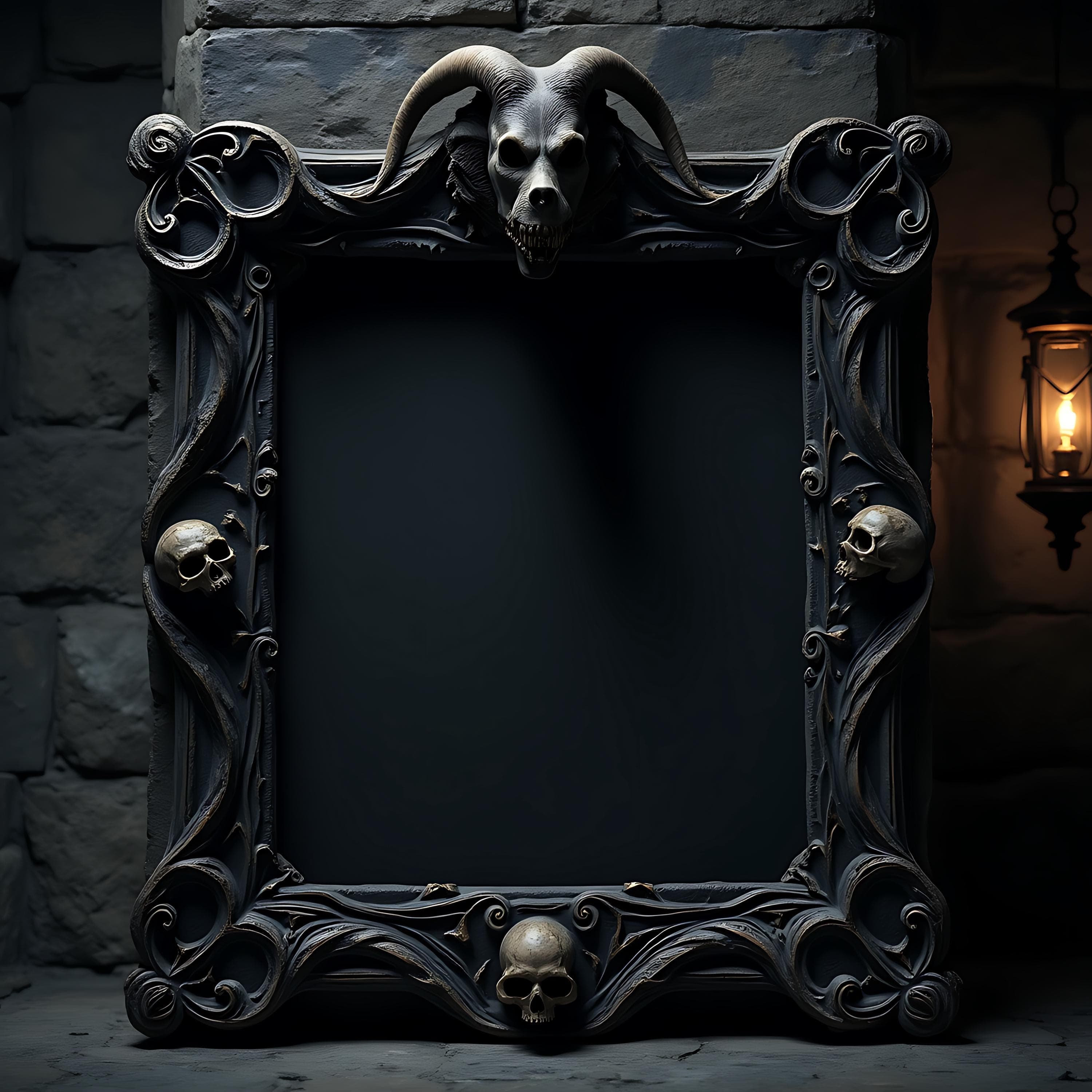 Blank Gothic Frame Mockup | Black Wall Art PSD | Single Picture Frame Mockup | Gothic Art Frame Display