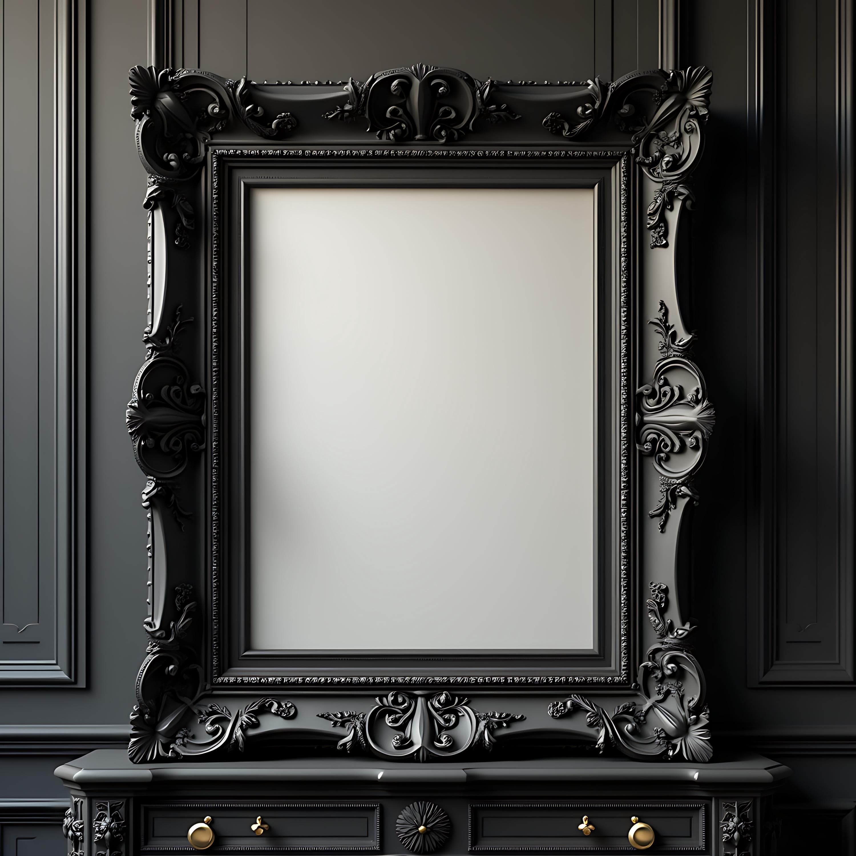 Large, Matte Black Gothic Frame | Black Frame | Ornate Gothic Frame | Photo Frame | Baroque Frame Mockup | Ornate Frame Mockup | PSD Mockup