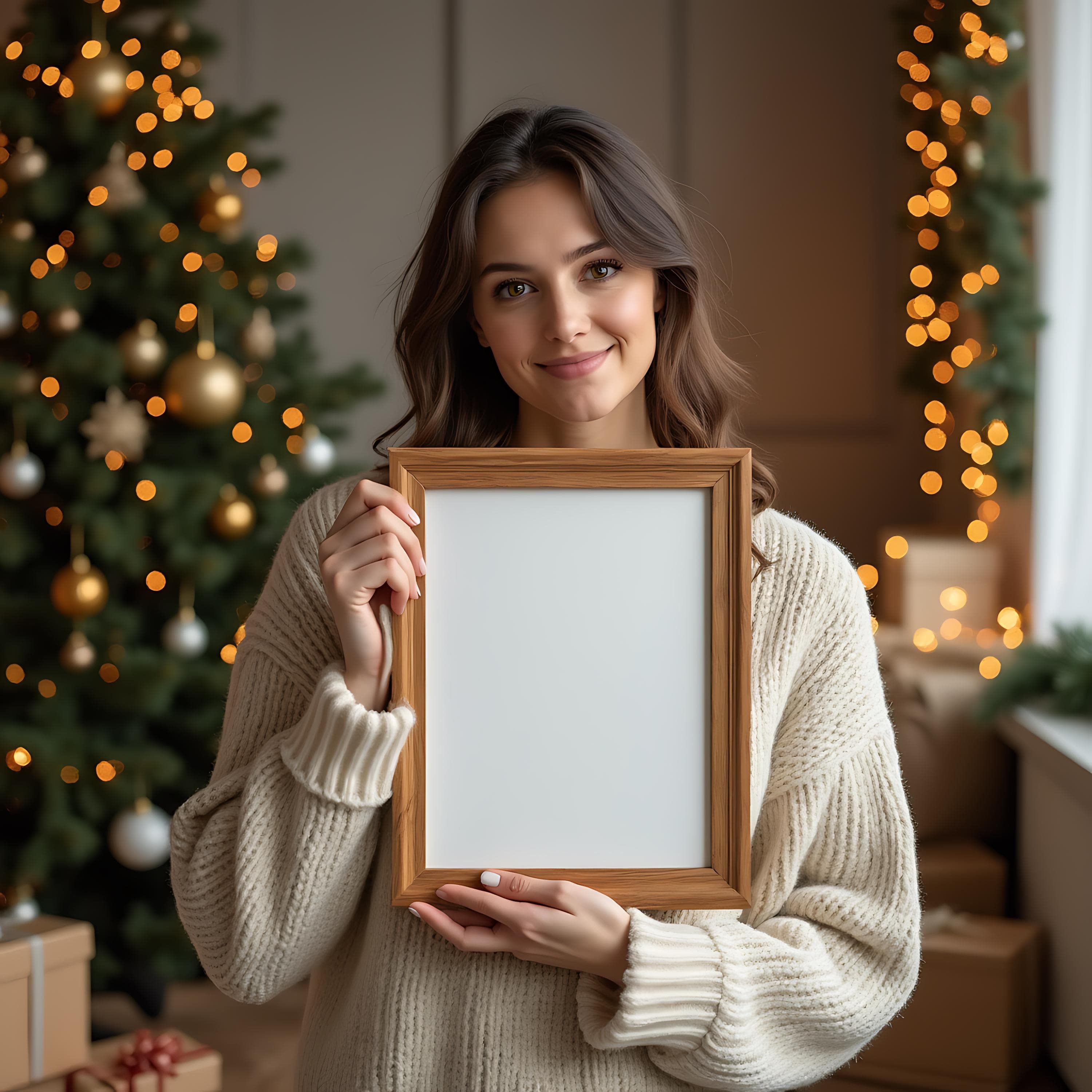 Christmas Frame Mockup with a Person | Christmas Poster Mockup | Poster with Person Xmas Poster Mockup | Digital Frames | Photo Frame Mockup