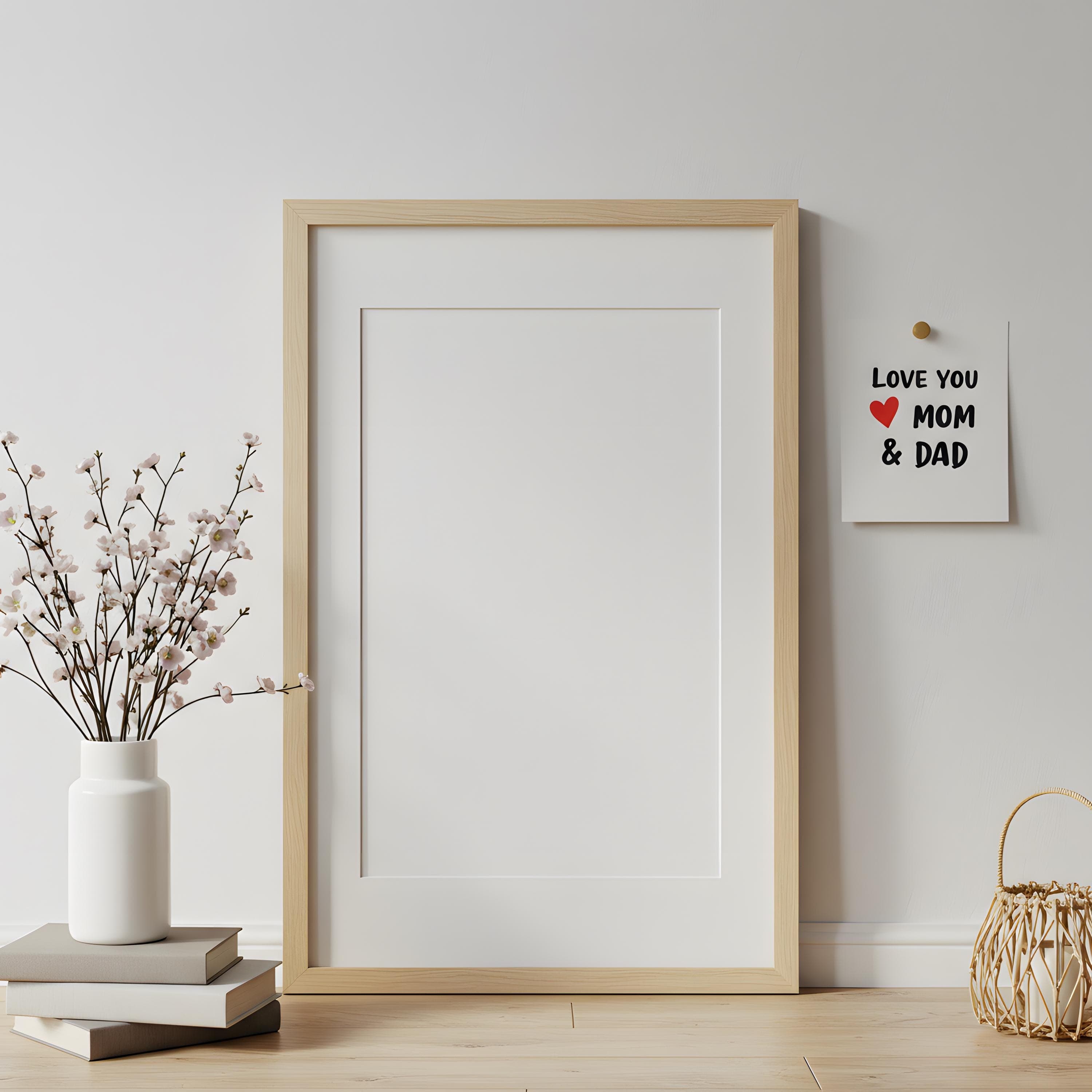 Wood Frame Mockup | Natural Boho Wall Art PSD | Minimalist Frame Mockup | Interior Poster Frame Template