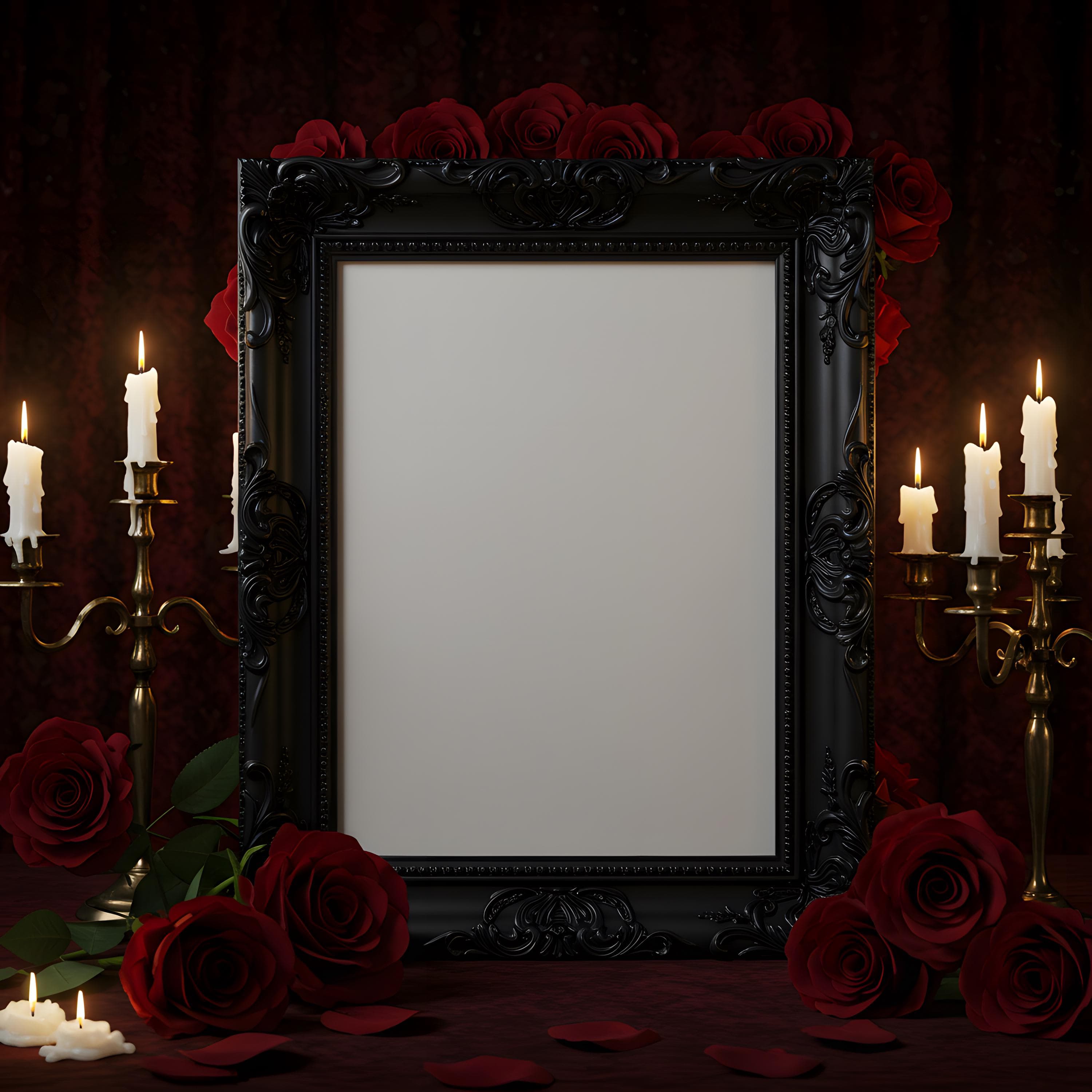 Valentine’s Day Gothic Frame Mockup | Black Ornate Picture Frame | Romantic Dark Wall Art Mockup | Gothic Decor Frame PSD | Digital Download
