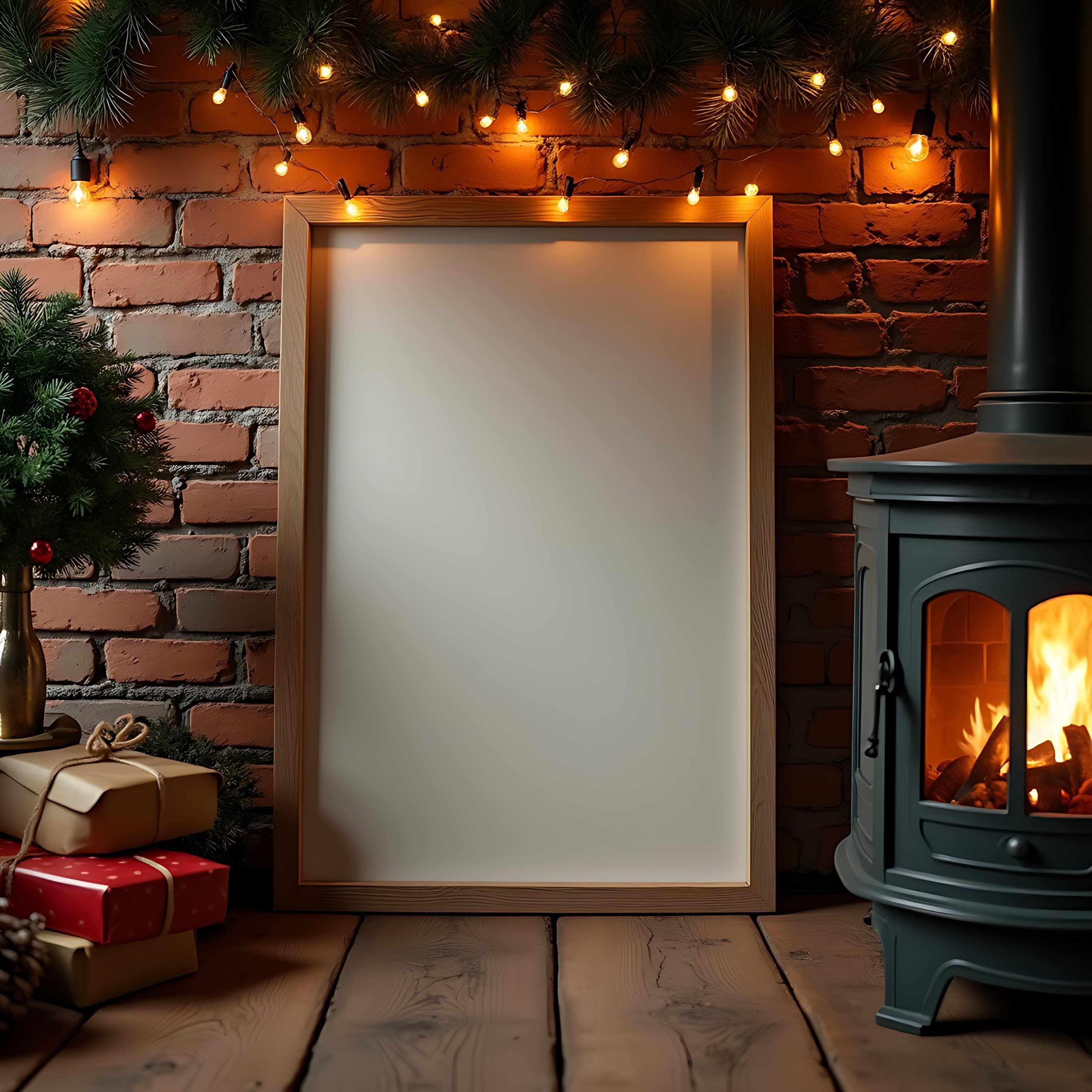 Cozy Christmas Poster Frame Mockup | Poster Frame Display | Holiday Frame | Winter Frame Mockup | Artwork Mockup | Print Poster Mockup |