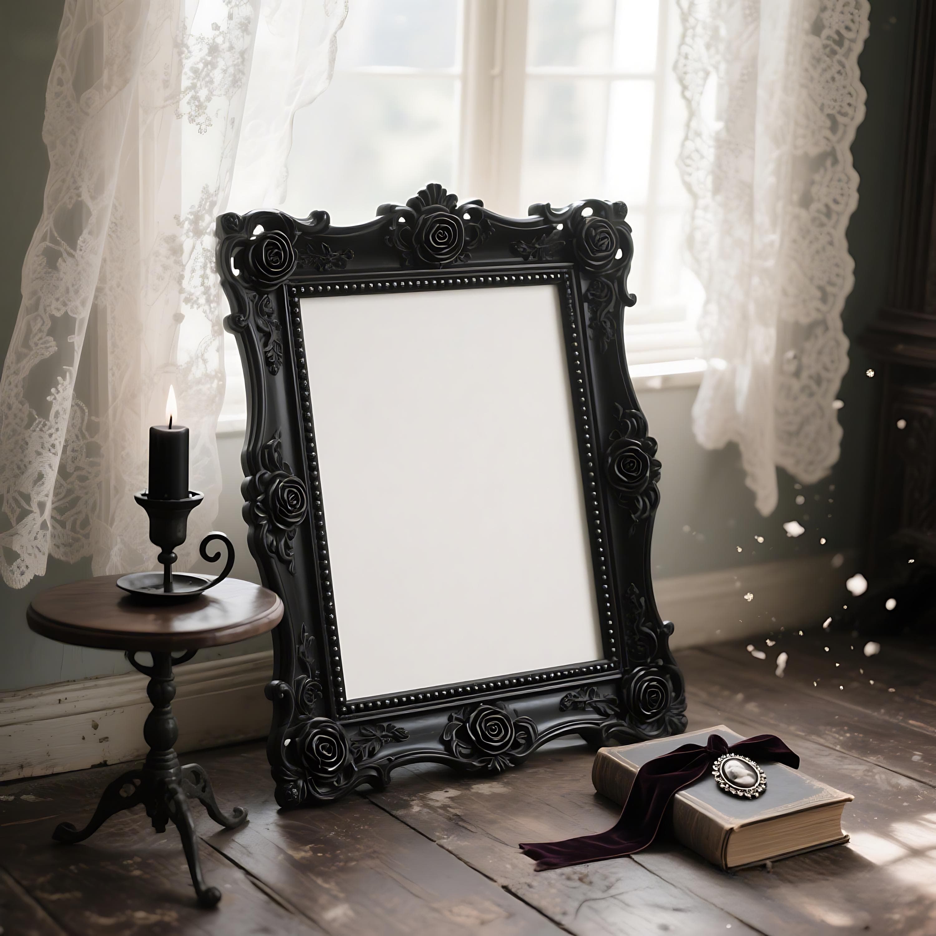 Black Victorian Frame Mockup | Gothic Baroque Frame PSD | Dark Art Display | Printable Poster Mockup | Digital Frame | Photoshop Mockup |