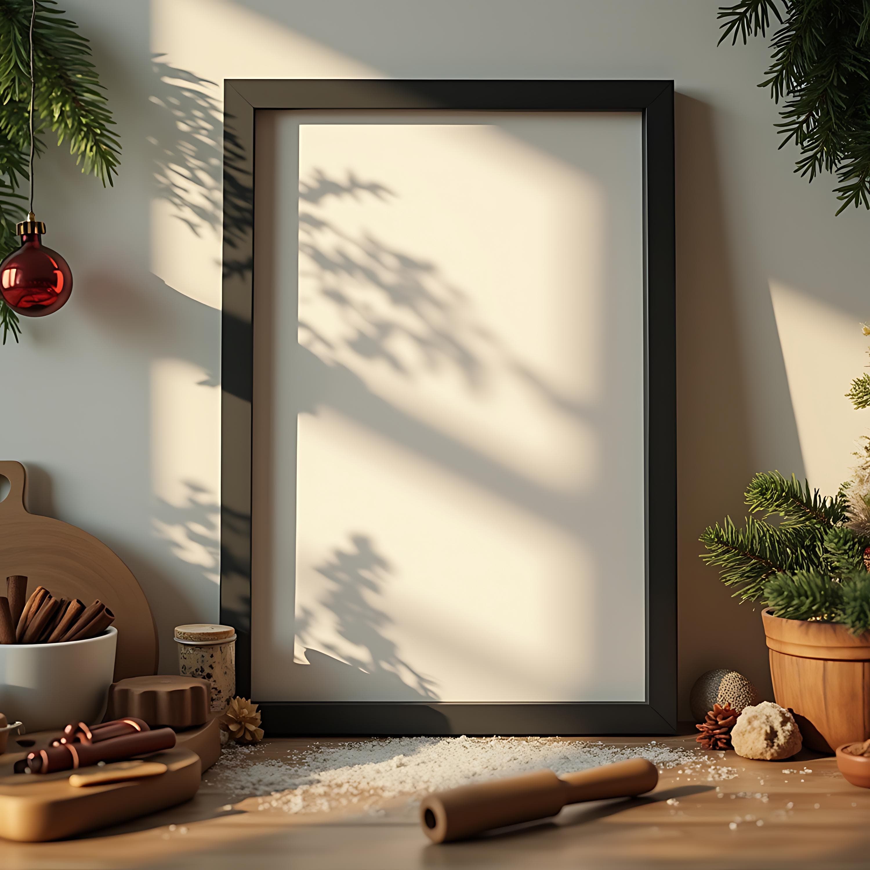 Festive Kitchen Christmas Poster Frame Mockup | Mockup for Christmas | Printable Art Mockup | Mockup for Wall Art | Holiday Mockup Frame |