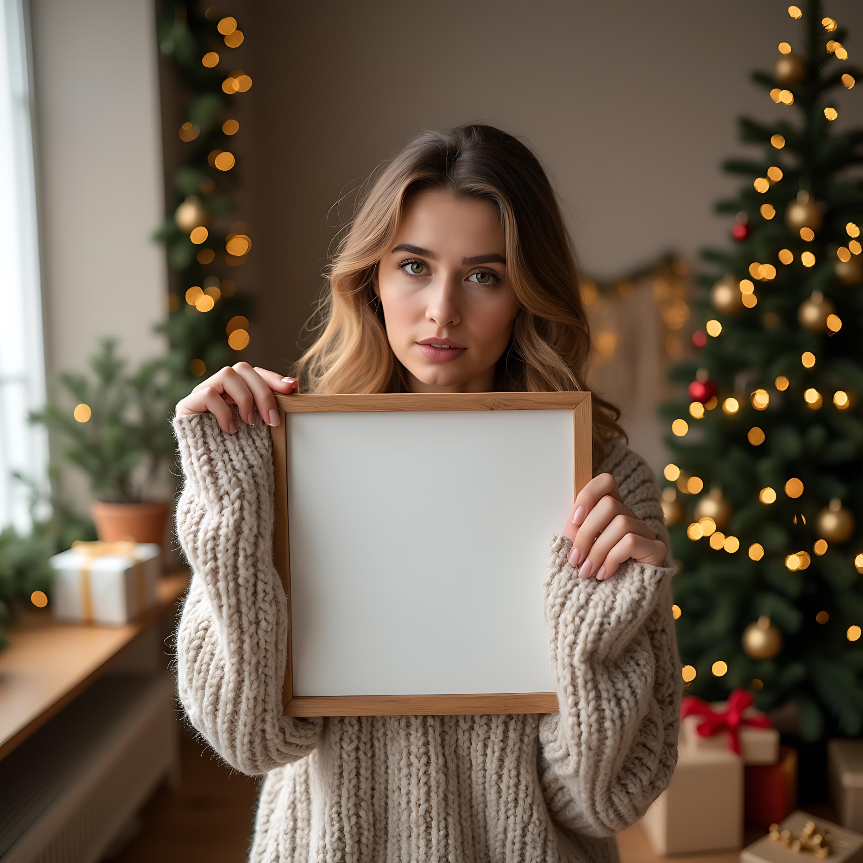 Christmas Frame Mockup with a Person | Christmas Poster Mockup | Poster with Person Xmas Poster Mockup | Digital Frames | Photo Frame Mockup