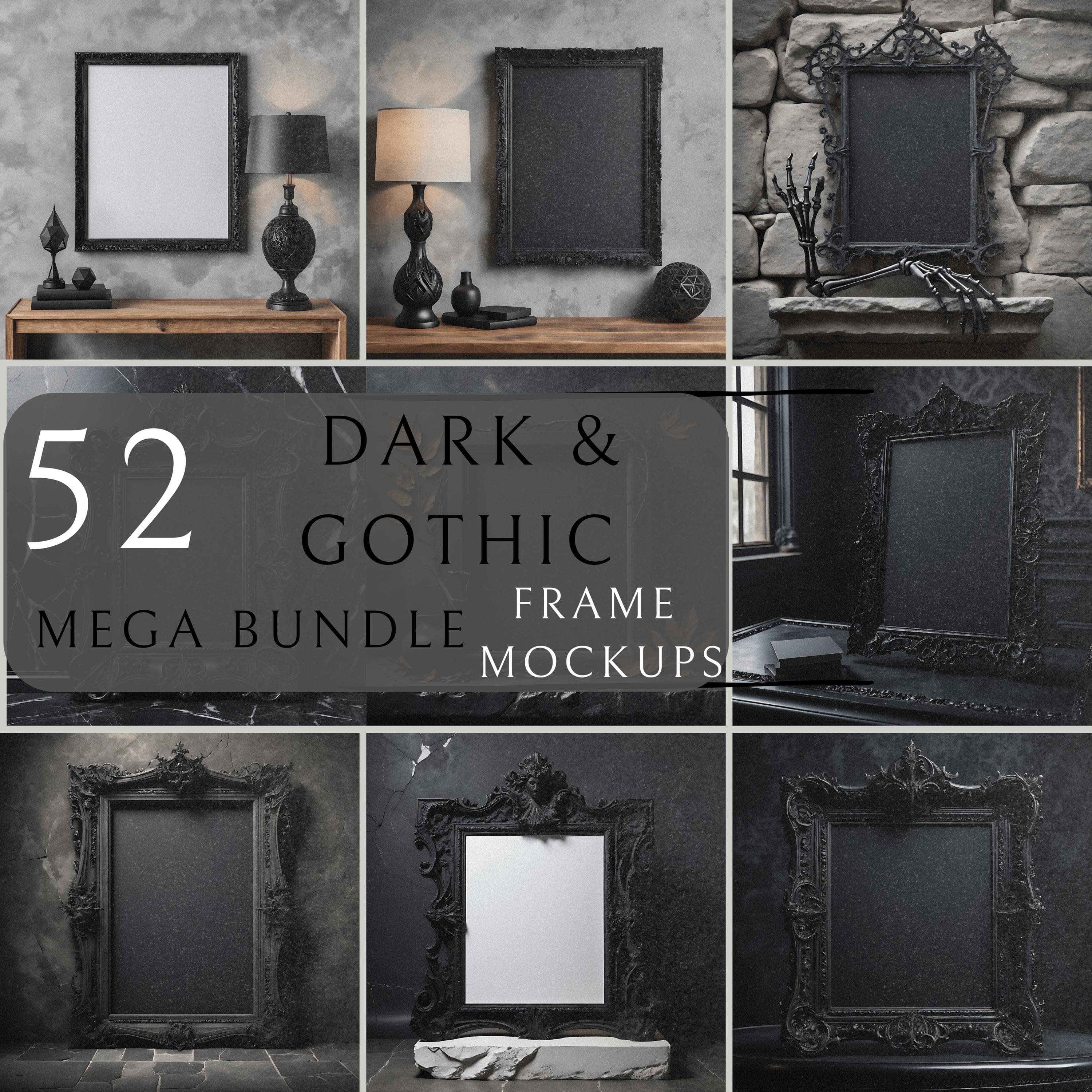 52 pieces of Dark, Gothic Frame Mockup | Wall Art Mockup |  Gothic Wall Art Mockup | Gothic Frame | Art Print Mockup | Gothic Wall Decor