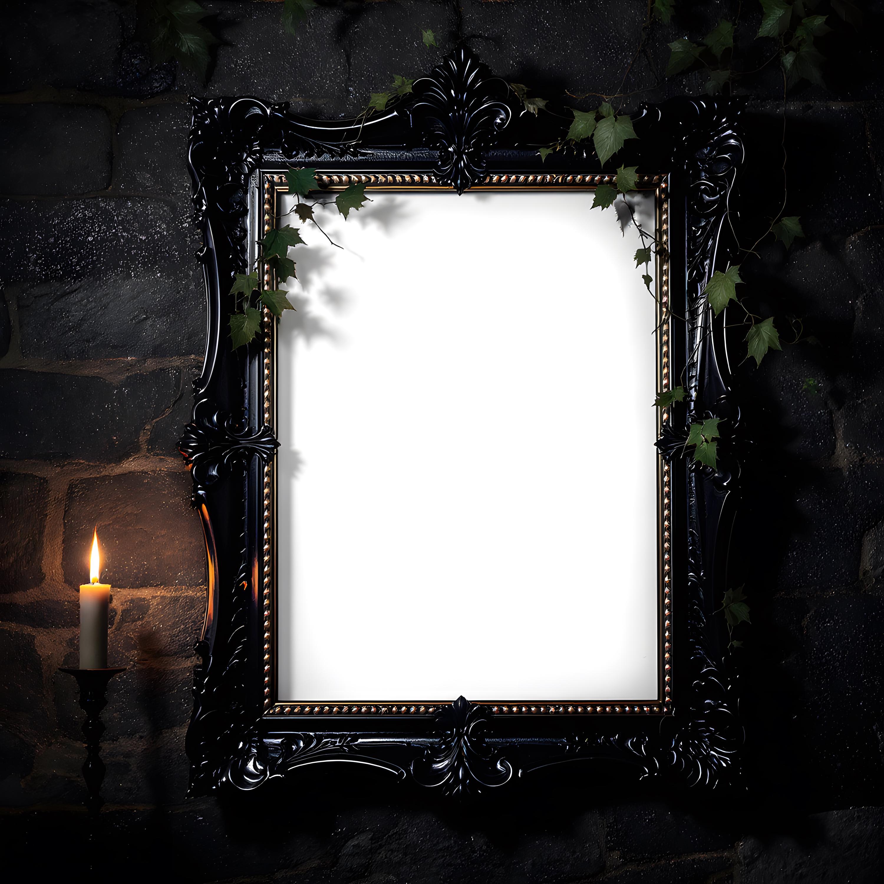 Black Gothic Ornate Victorian Frame Mockup | Dark Baroque Wall Art Mockup | Luxury Antique Frame Template | Vintage Ornate Frame PSD PNG JPG