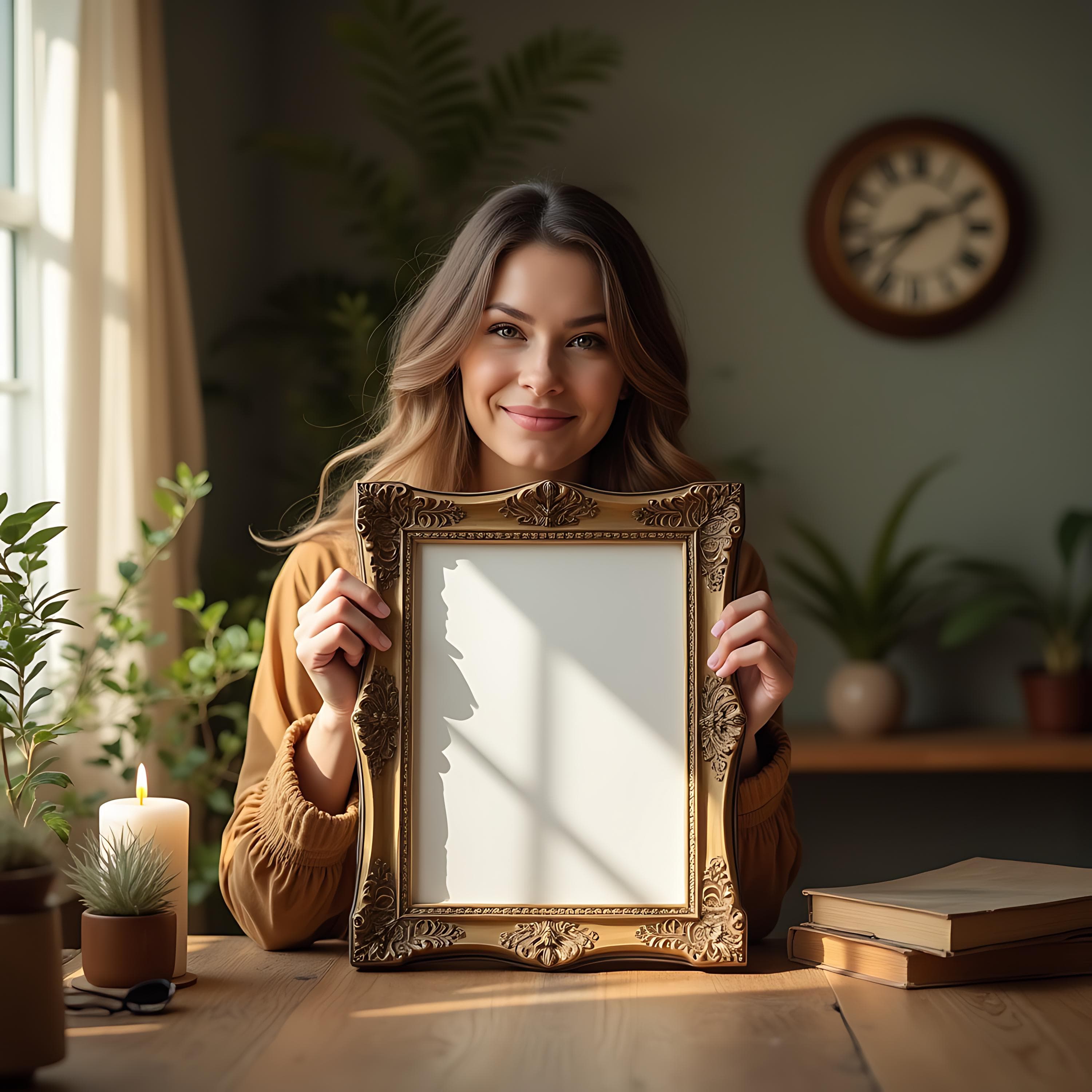 Vintage Frame Mockup with Person | Print Mockup | Photoshop Mockup | PSD Frame Mockup | Thin Wood Frame | Vintage Mockup | Frame Mockup |