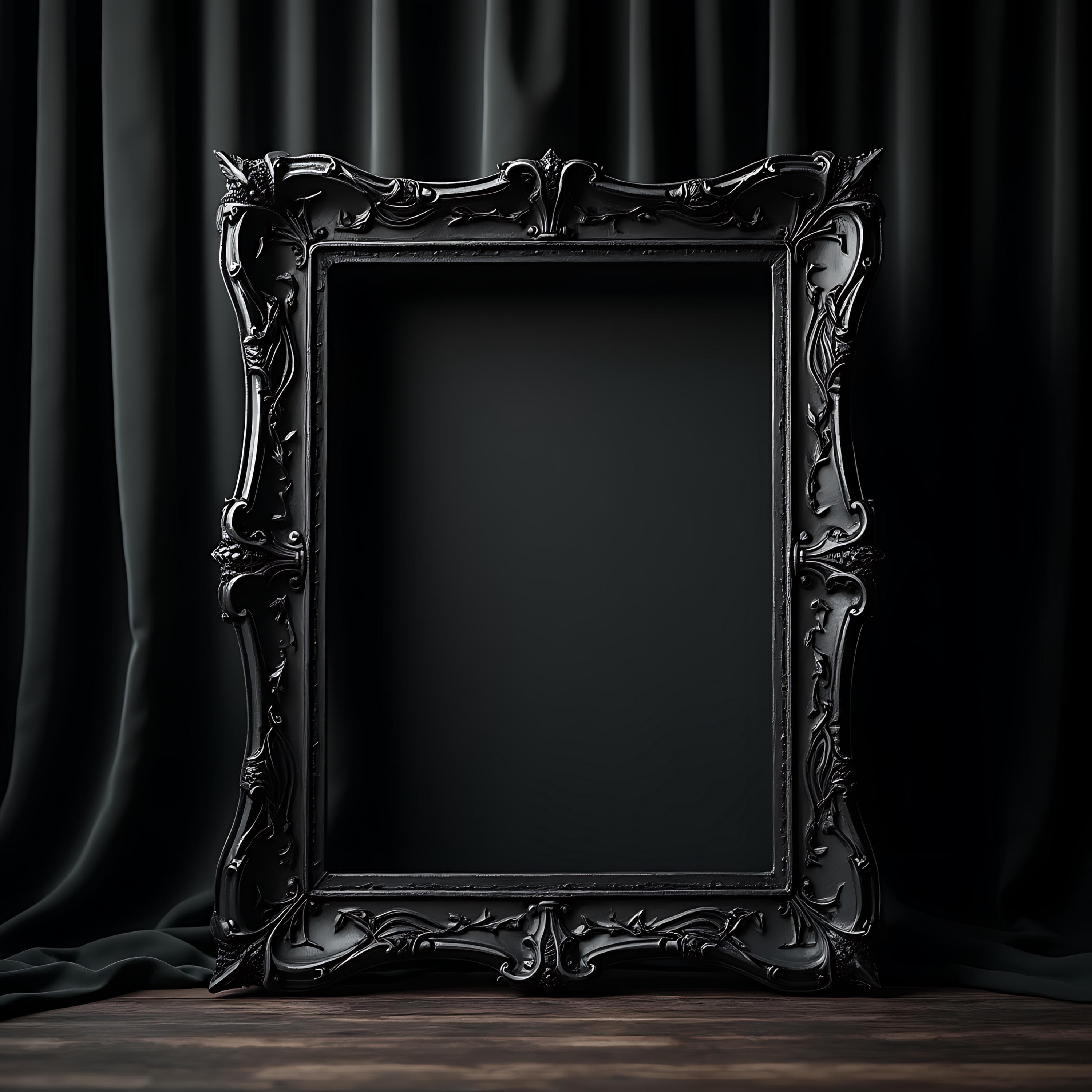 Antique Black Gothic Frame Mockup | Vertical Black Frame PSD | Gothic Wall Art Mockup | Picture Frame Mockup | Dark Frame Display