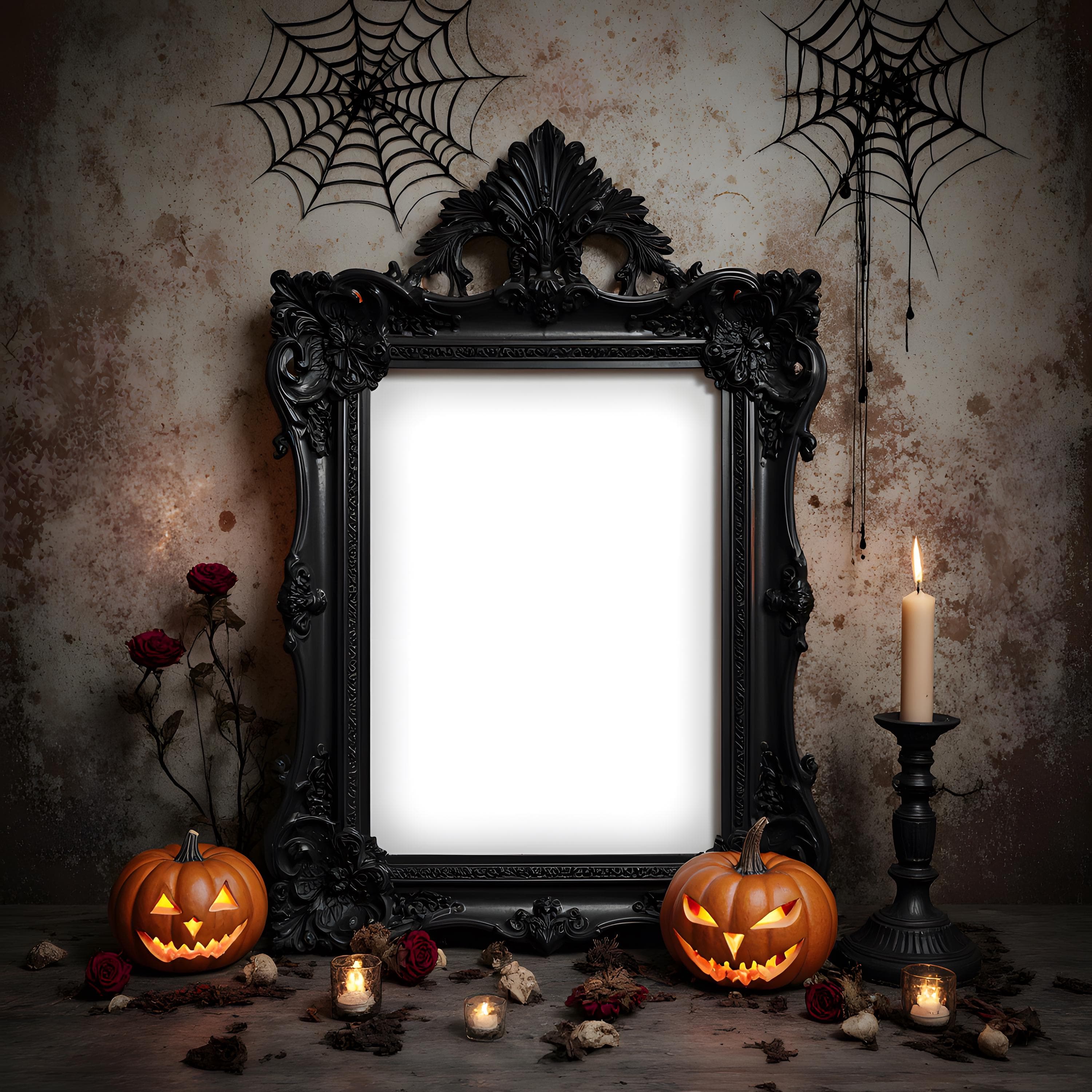 Black Ornate Frame Mockups | Gothic Baroque Frame PSD | Dark Art Display Template | Vintage Picture Frame | Digital Wall Art PSD | Mockup |