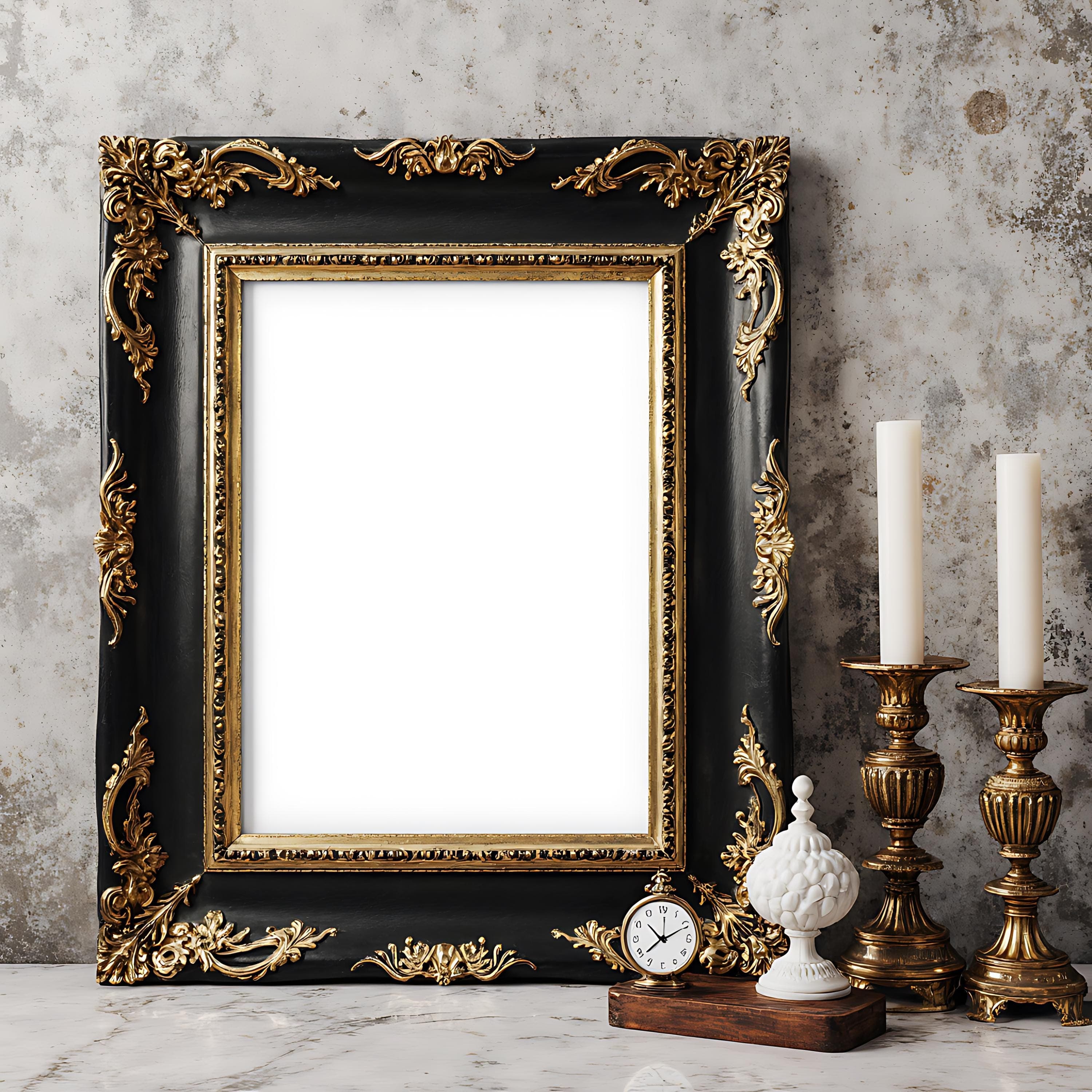 Luxurious Baroque Frame Mockup | Ornate Gold Frame PSD | Rococo Poster Display | Vintage Art Mockup | Wall Art Frame | PSD Frame Mockup |