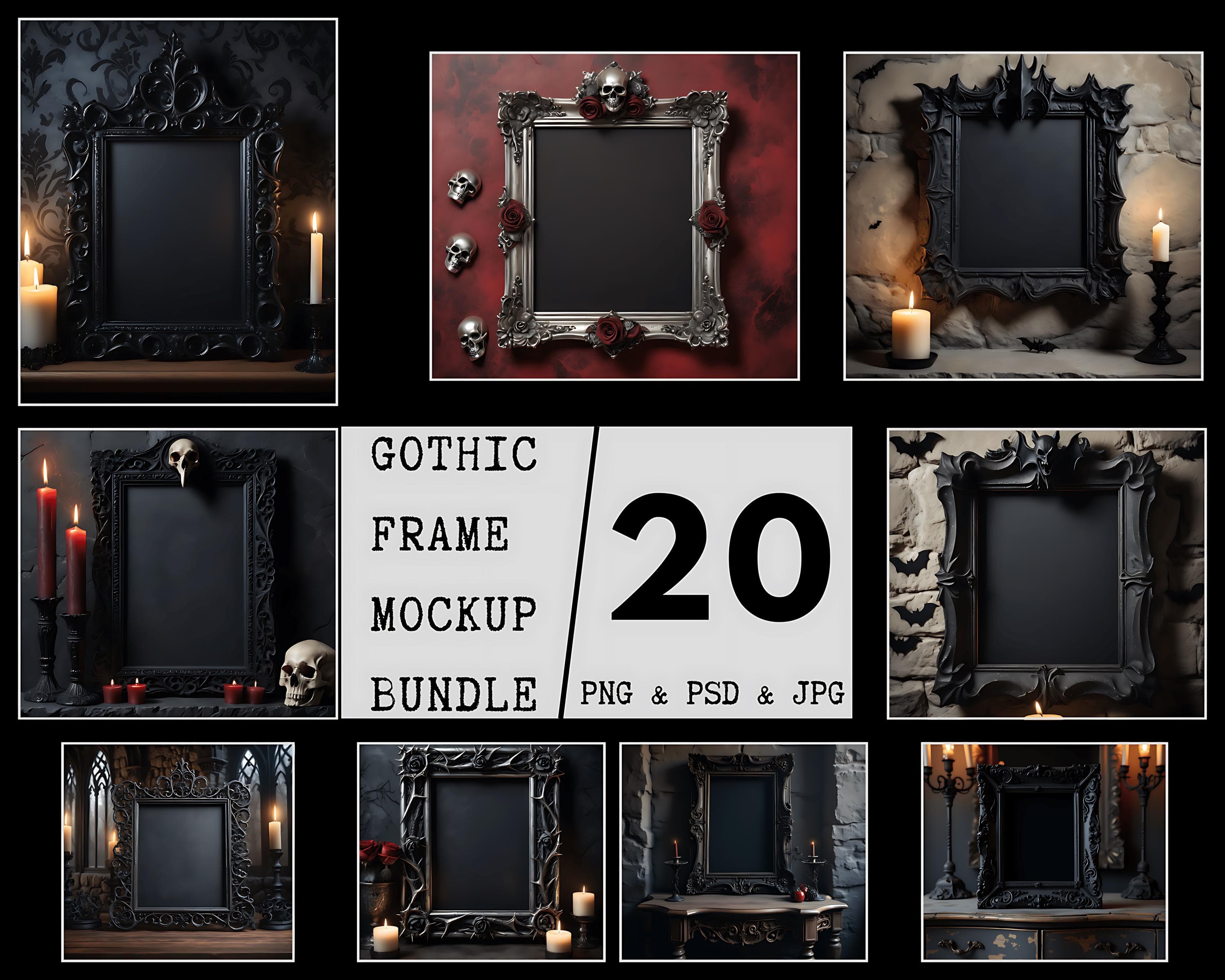 20 Pieces of Gothic Frame | Gothic Home Decor | Gothic Picture Frame | Gothic Decor | Ornate Frame | Baroque Frame | Halloween Frame Mockup