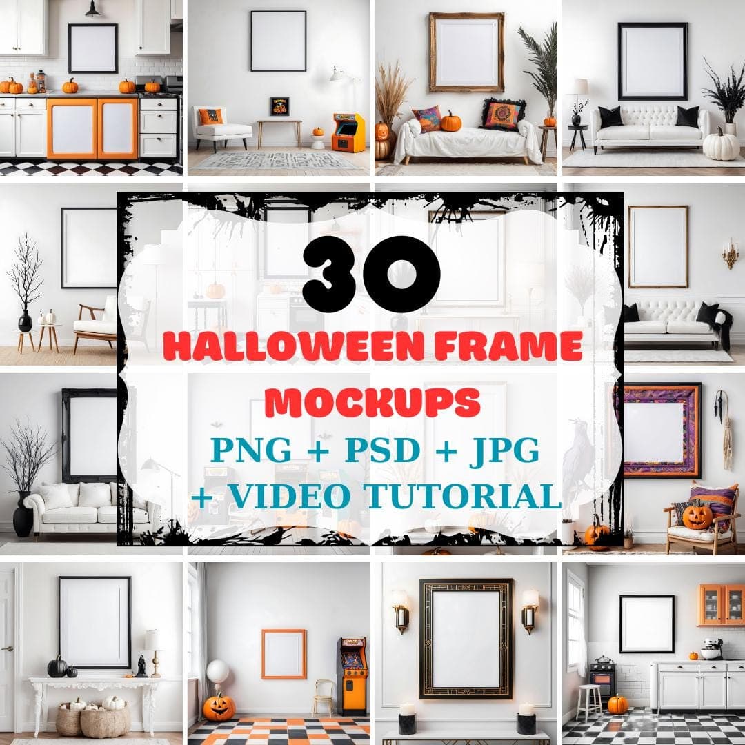 30 pieces of Halloween Art | Halloween Decor | Halloween Frame Mockup | Halloween Print | Art Mockup | Digital Download | Wall Art | Frame |
