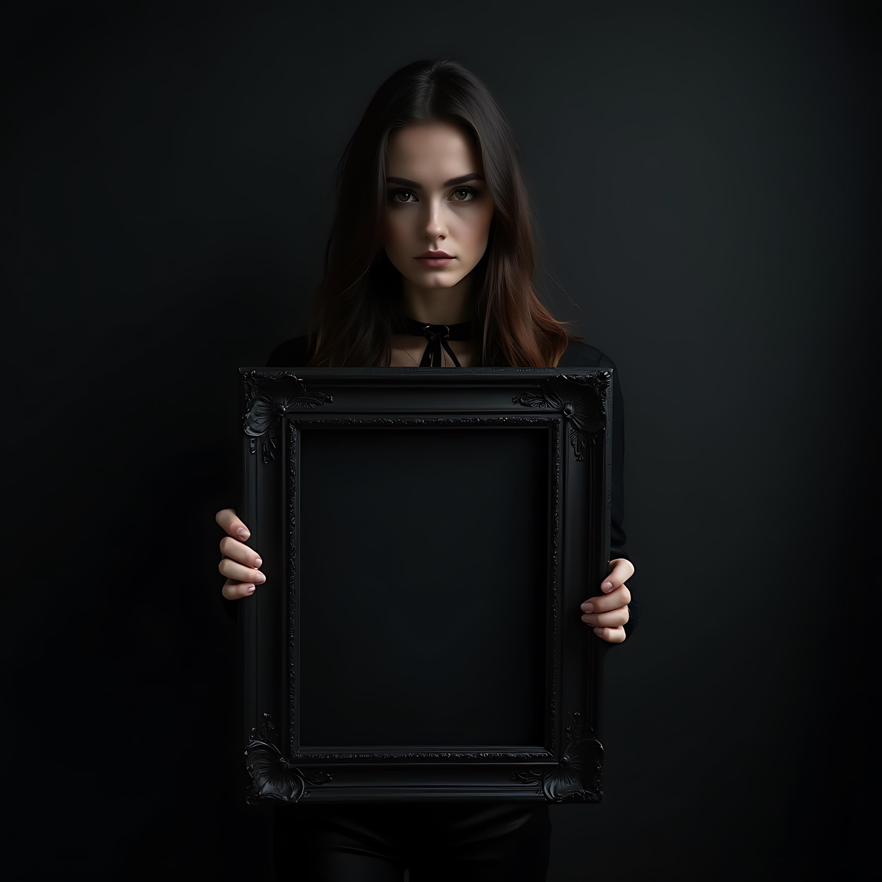 Minimalist Dark Background Gothic Frame | Frame Mockup with a Person | Gothic Frame with a Person | Black Frame | PSD Frame Mockup | Frames
