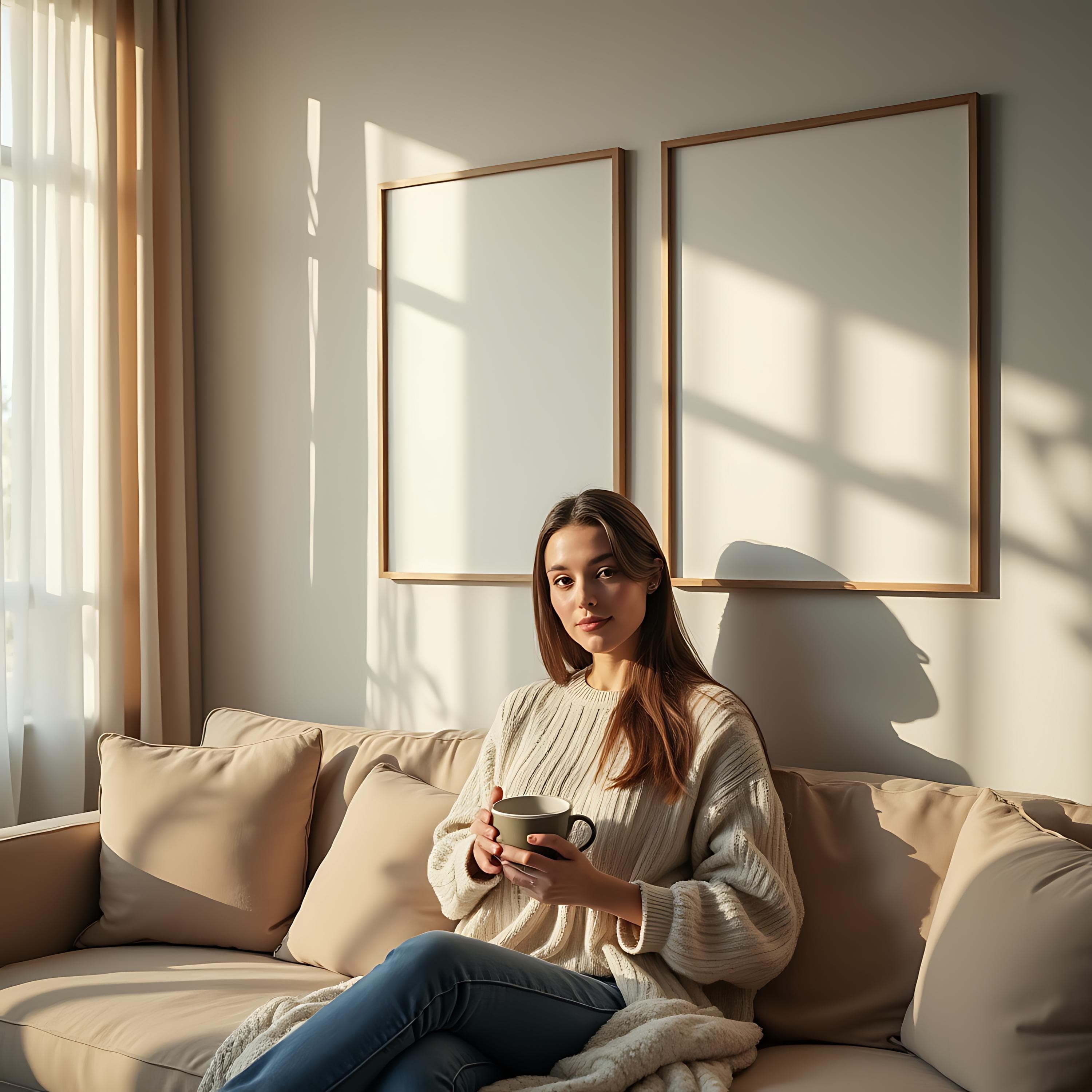 Modern Two Interior Frames Mockup | Double Frame Mockup | Frame with Woman | Frame with Person | PSD Frame Mockup | Modern Frame Mockup |