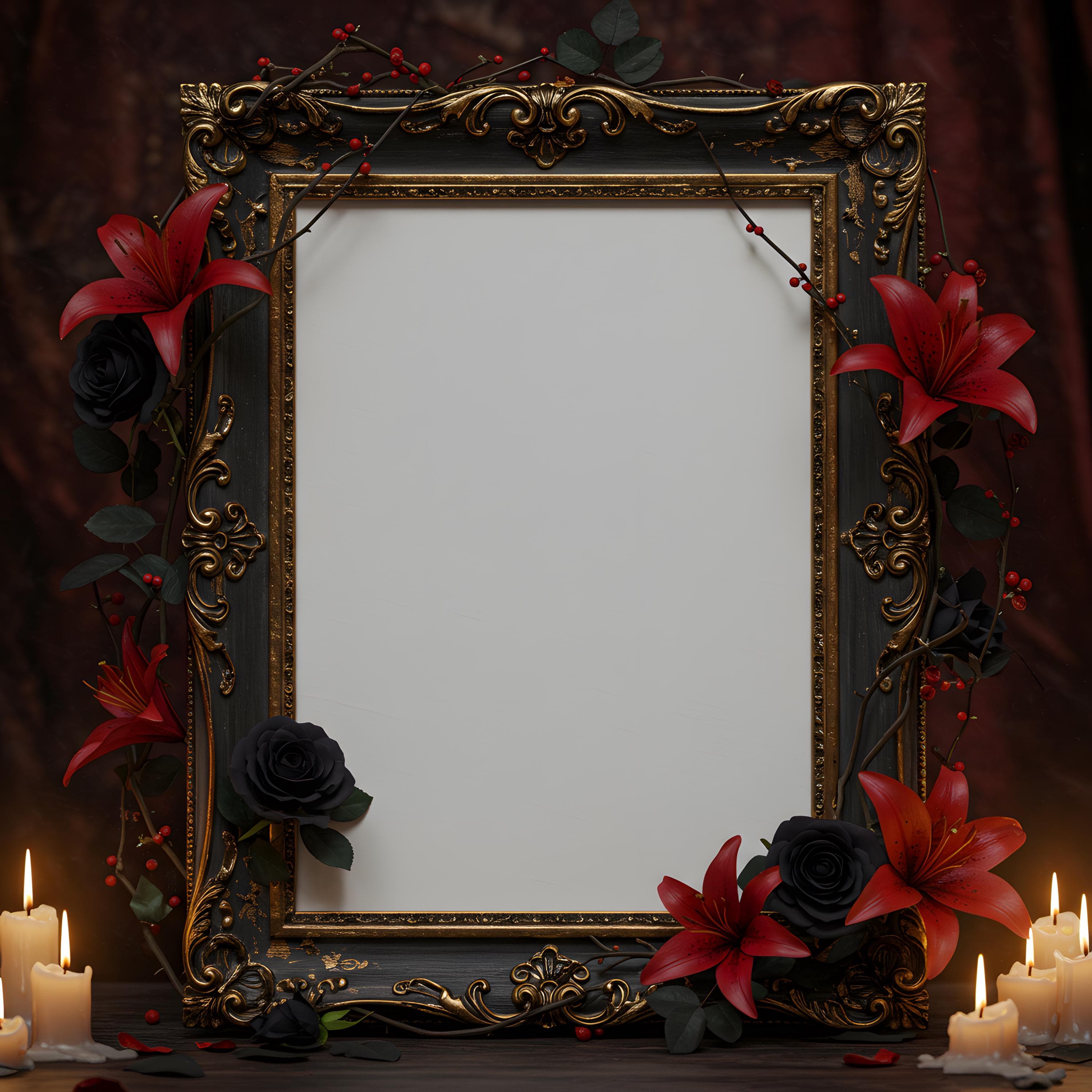Baroque Gothic Ornate Frame Mockup | Black Vintage Wall Art Display | Antique Picture Frame Digital Download Dark Victorian Interior Mockup