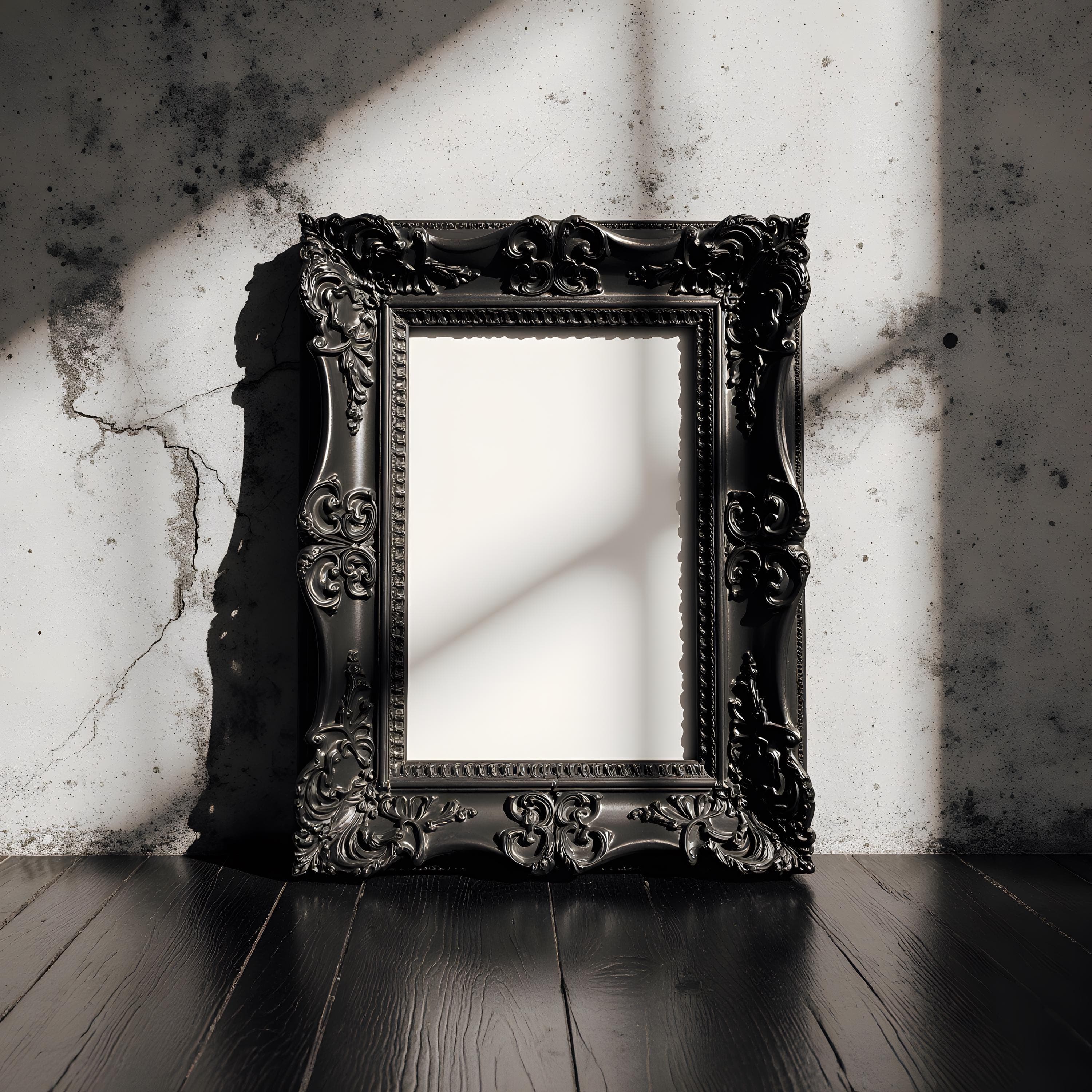 Ornate Black Victorian Frame Mockup | Gothic Wall Art Display | Antique Dark Picture Frame Mockup PSD | Luxury Vintage Artwork Mockup |