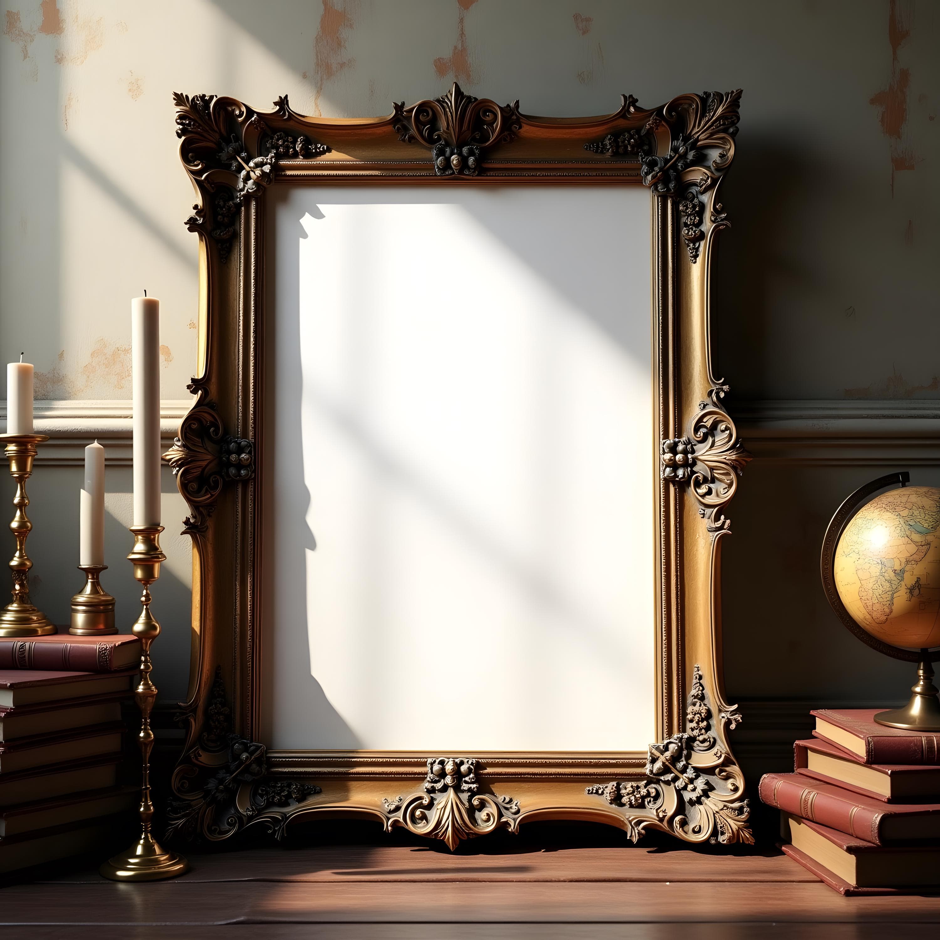 Ornate Antique Wood Frame Mockup | Vintage Rustic Frame PSD |  Wall Art Mockup | Digital Download | Poster Mockup | Mockup Photo Frame | PSD