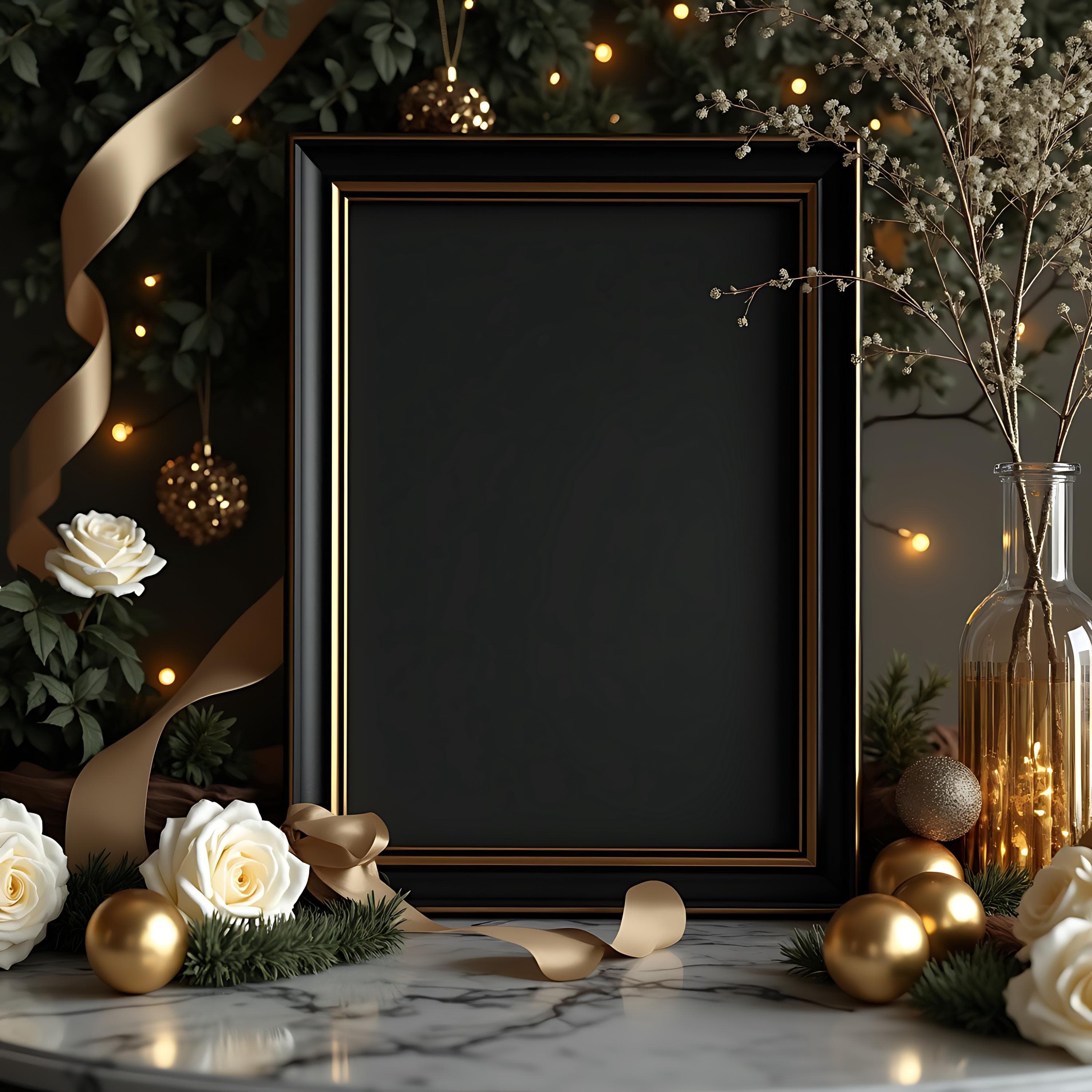 Black and Gold Christmas Frame Mockup | Christmas Frame PSD | Digital Frame Mockup | Frame Art Mockup | Poster Mockup | Art Print Mockup |