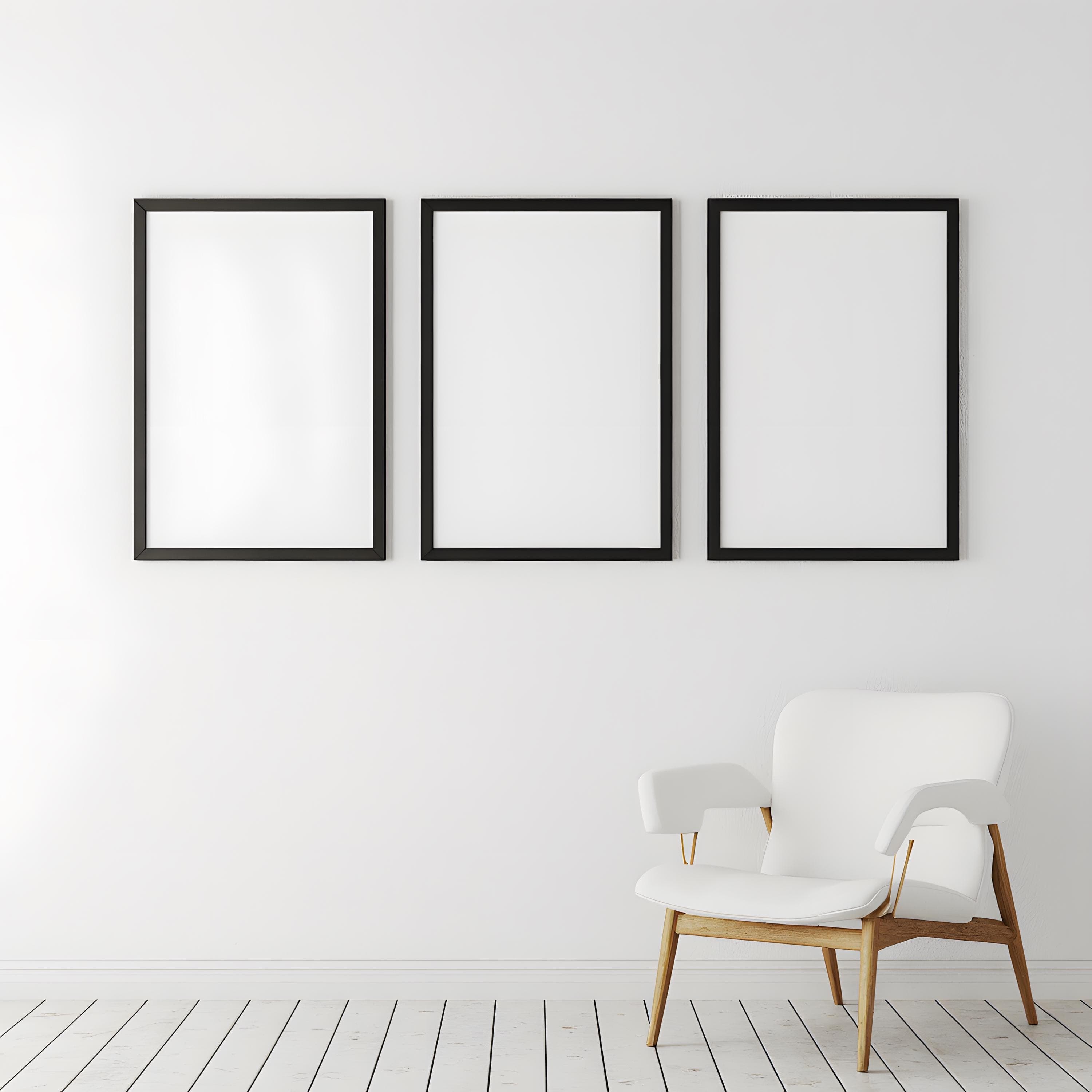 Triple Black Frame Mockup | Minimalist Wall Art Display PSD | Dark Gallery Frame Set | Frame Mockup | Digital Download | Dark Frame Mockup |