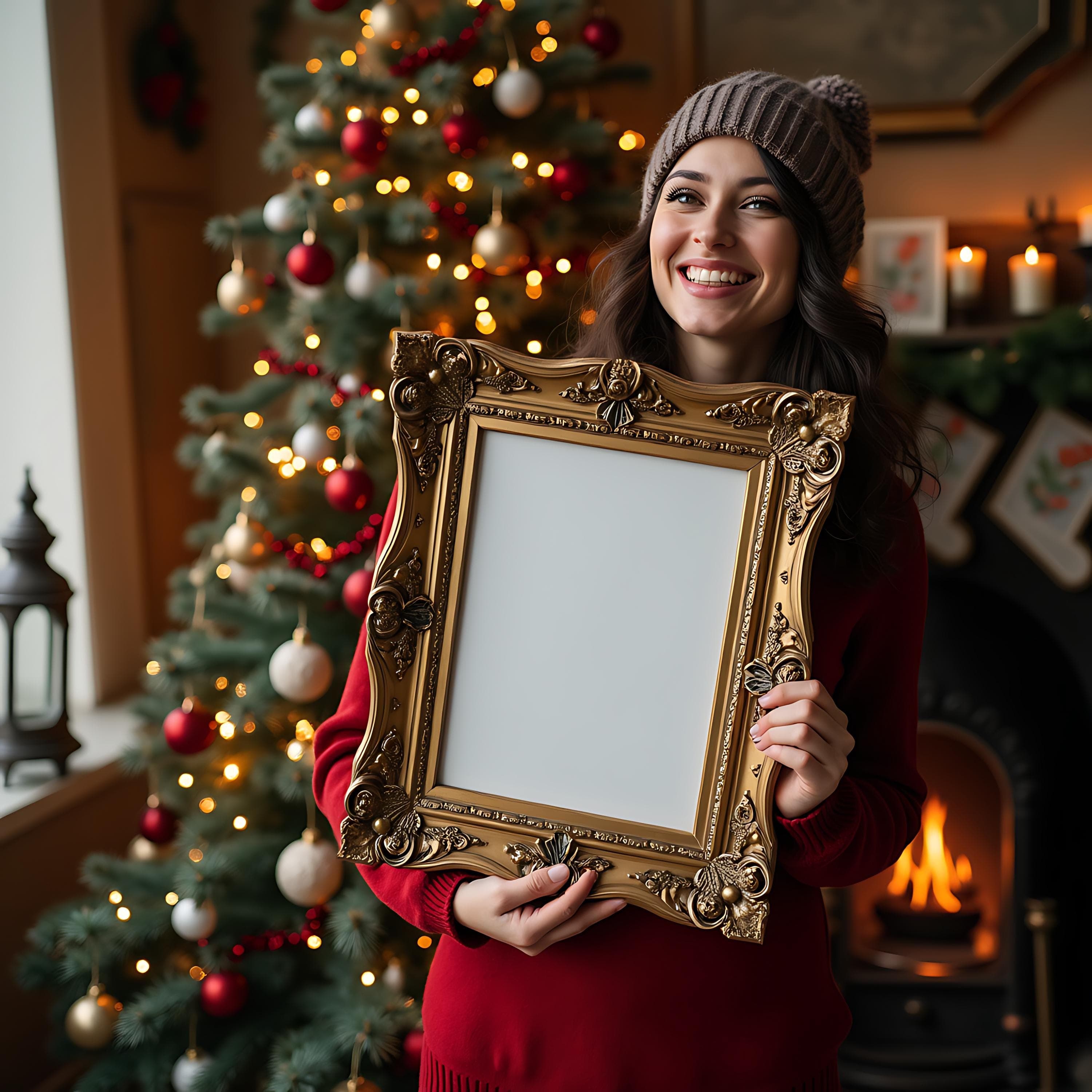 Christmas Vintage Frame Mockup with Person | Christmas Digital Frame | Christmas Art Mockup | Photo Frame Mockup | Holiday Frame Art Mockup