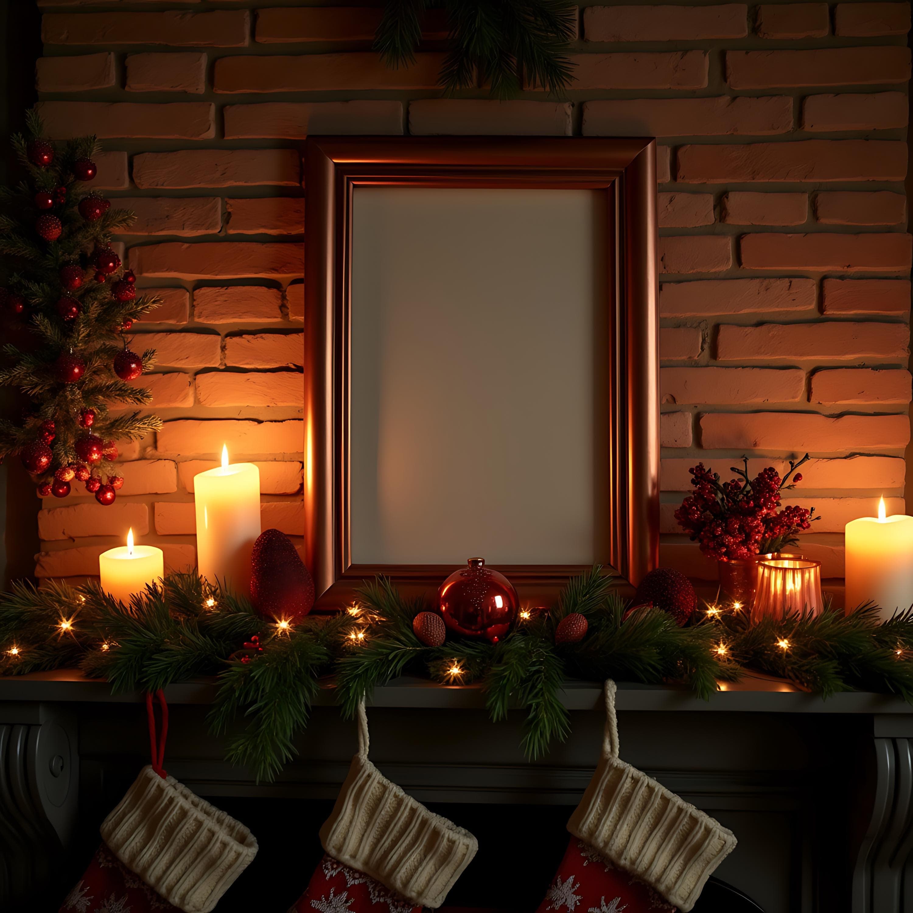 Holiday Copper Frame Mockup | Christmas Frame PSD | Digital Frame Mockup | Poster Mockup | Art Print Mockup | Christmas Mockup | Poster Art