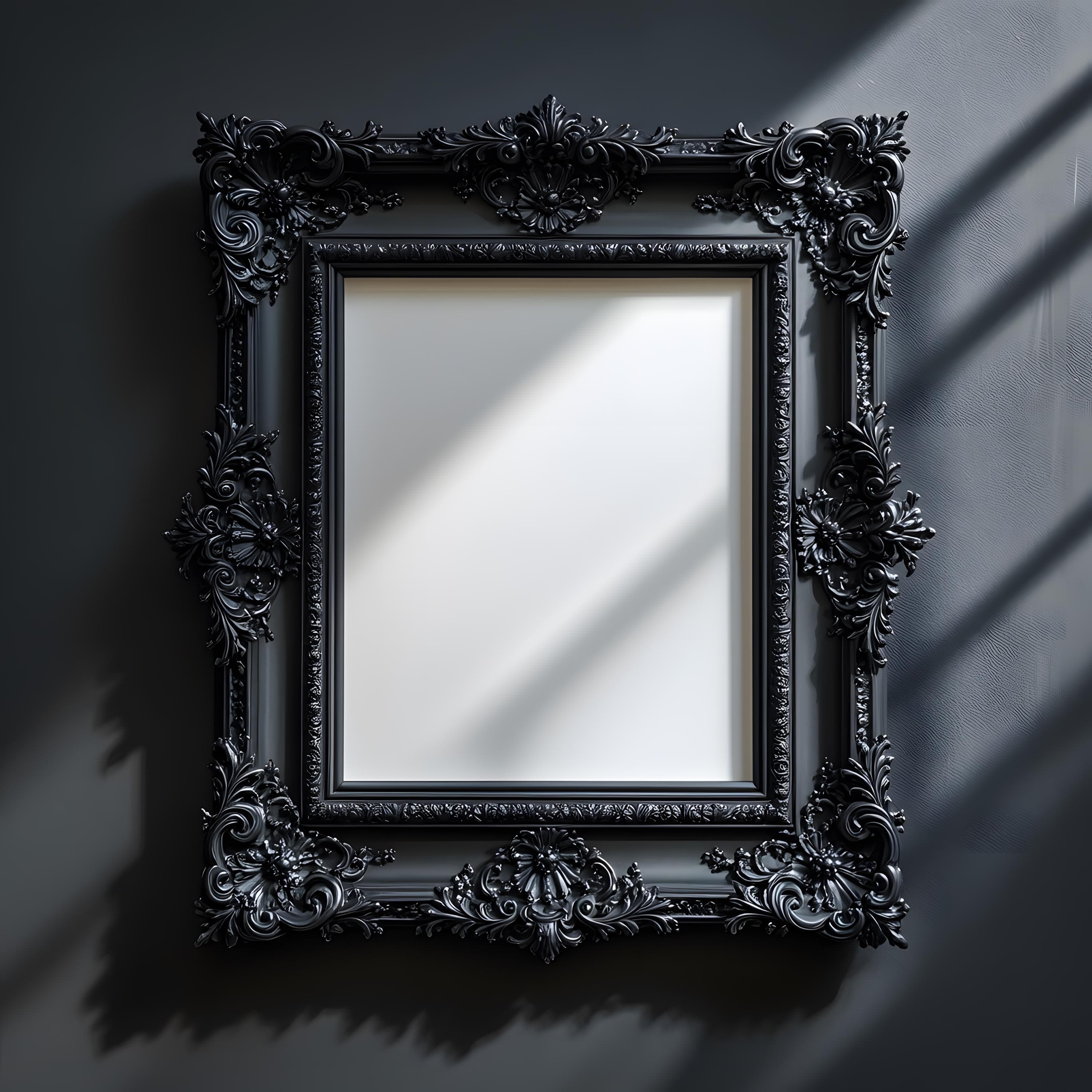 Black Ornate Baroque Frame Mockup | Gothic Wall Art PSD | Vintage Poster Frame | Luxury Digital Mockup