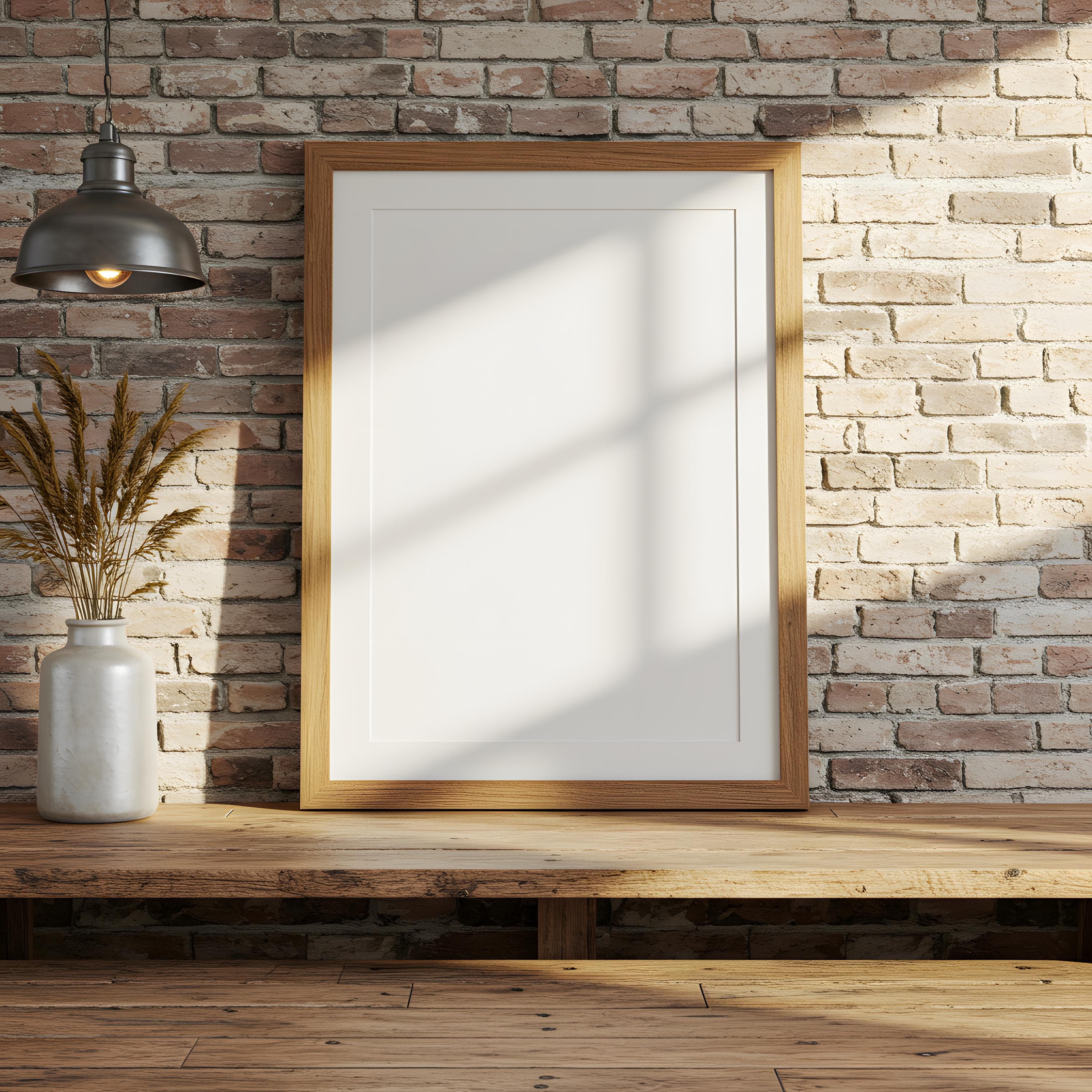 Rustic Wooden Frame Mockup | Wall Poster Frame PSD | White Interior Frame | Photo Frame Mockup | Minimal Wall Art Display