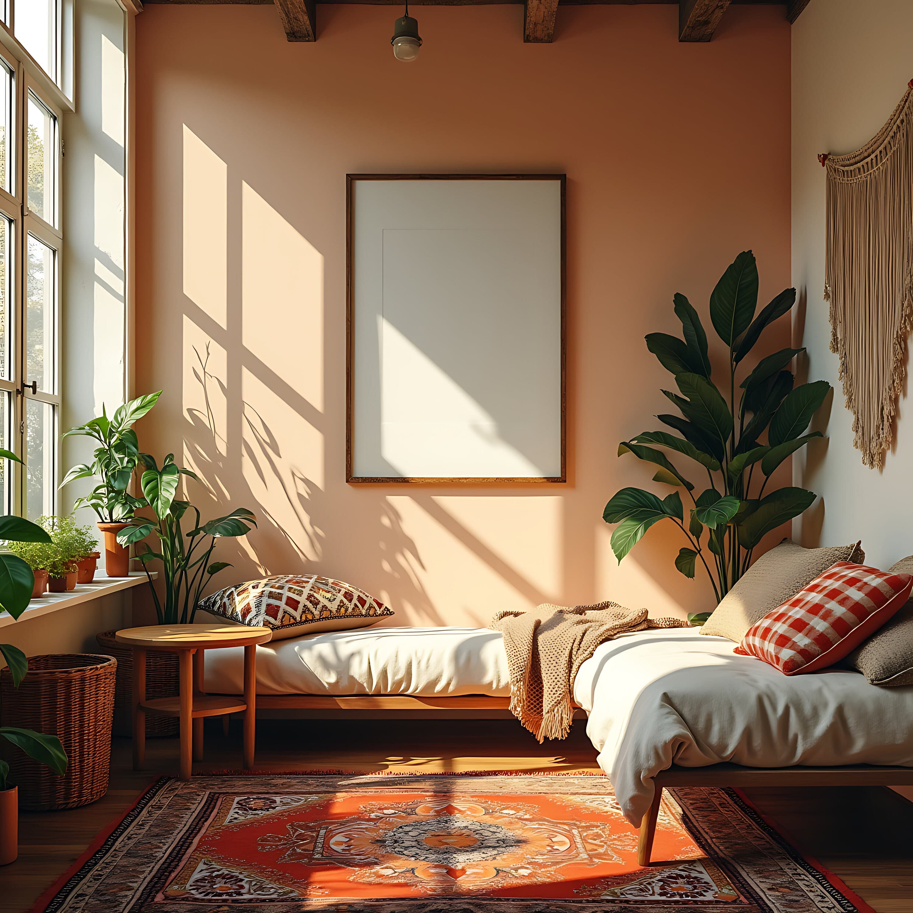 Boho Retro Living Room Frame Mockups | Frame Mockup | Print Mockup | Boho Frame Mockup  Interior Mockup Digital Frame Mockup Vertical Mockup