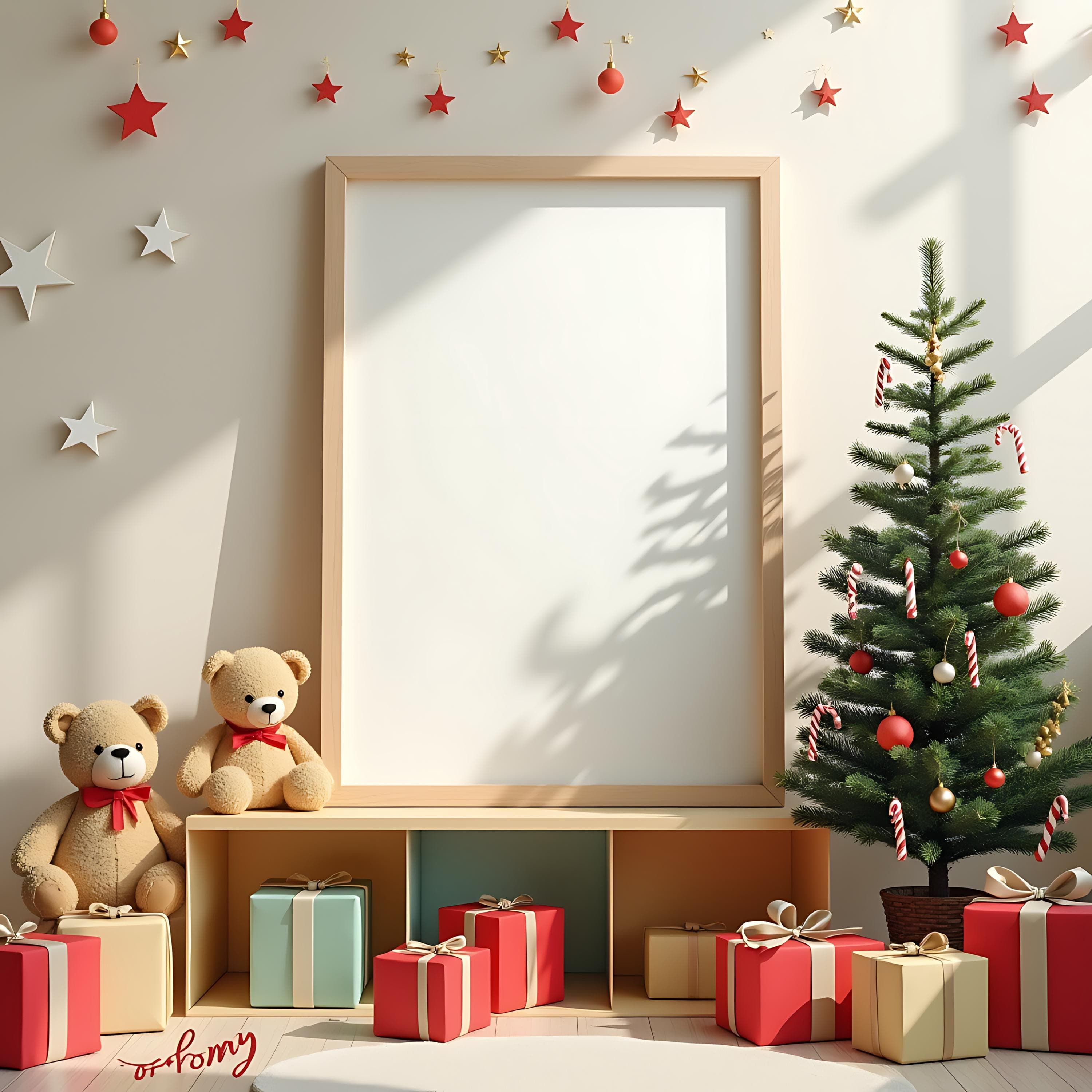 Christmas Frame Mockup | Festive Holiday Frame PSD | Realistic Print Art Mockup | Luxury Photoshop Frame | Seasonal Wall Art Display