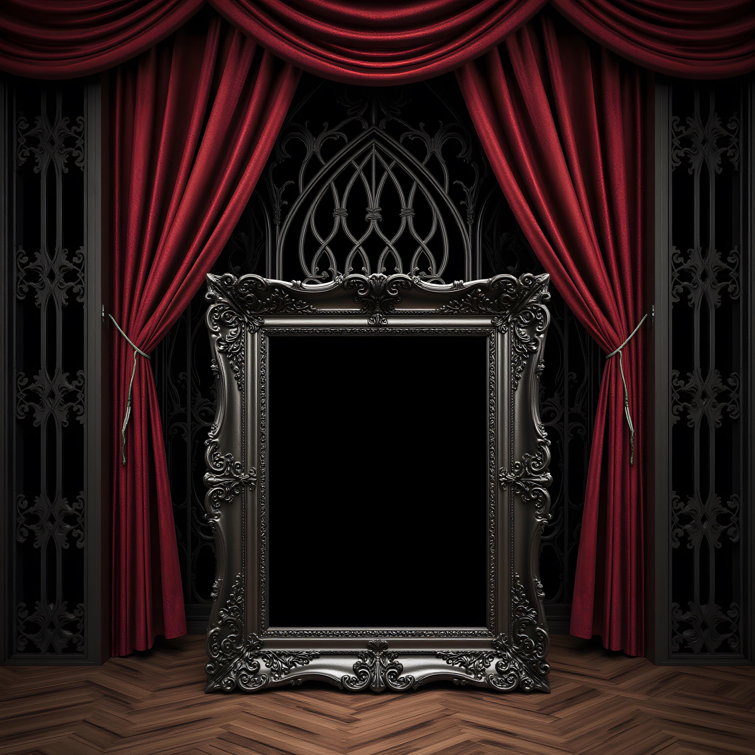 Ornate Black Baroque Frame Mockup | Dark Gothic Frame PSD | Vintage Wall Art Mockup | Poster & Art Print Mockup